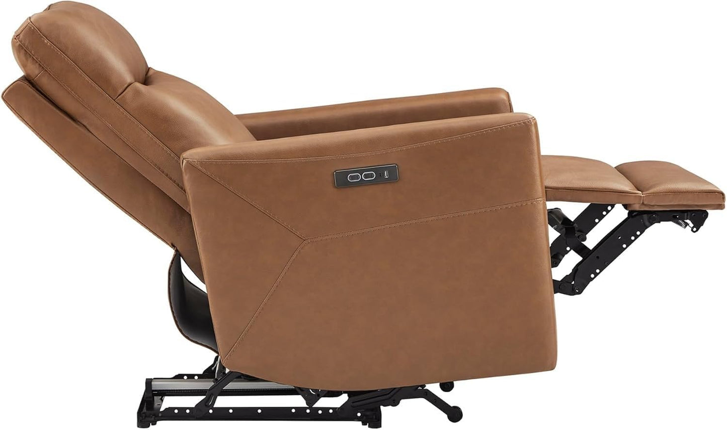 Adults Brown Leather Power Recliner Chair, Adjustable Power Headrest & USB Type-C Charging Ports, Comfortable Electric Recliner Sofa for Living Room Bedroom