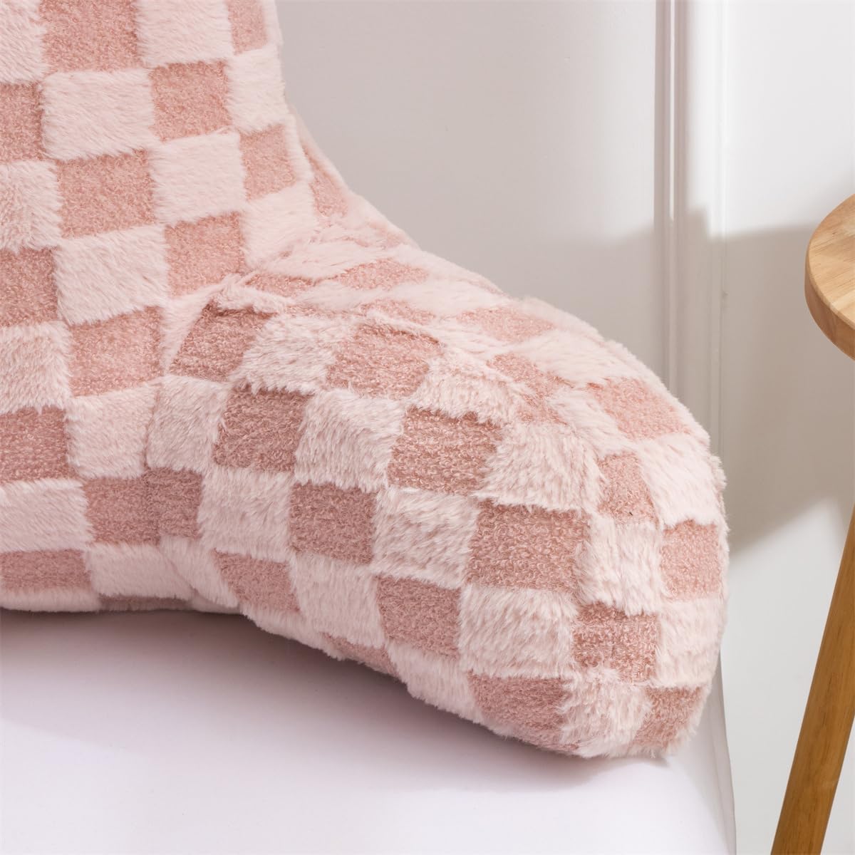 Holawakaka Checkered Reading Pillow for Sitting up in Bed Sofa Kids Teens, Backrest Pillow with Arms for Boys Girls Women Petites Pregnancy, Back Support Cushion for Couch Floor Nursery Playroom,Pink