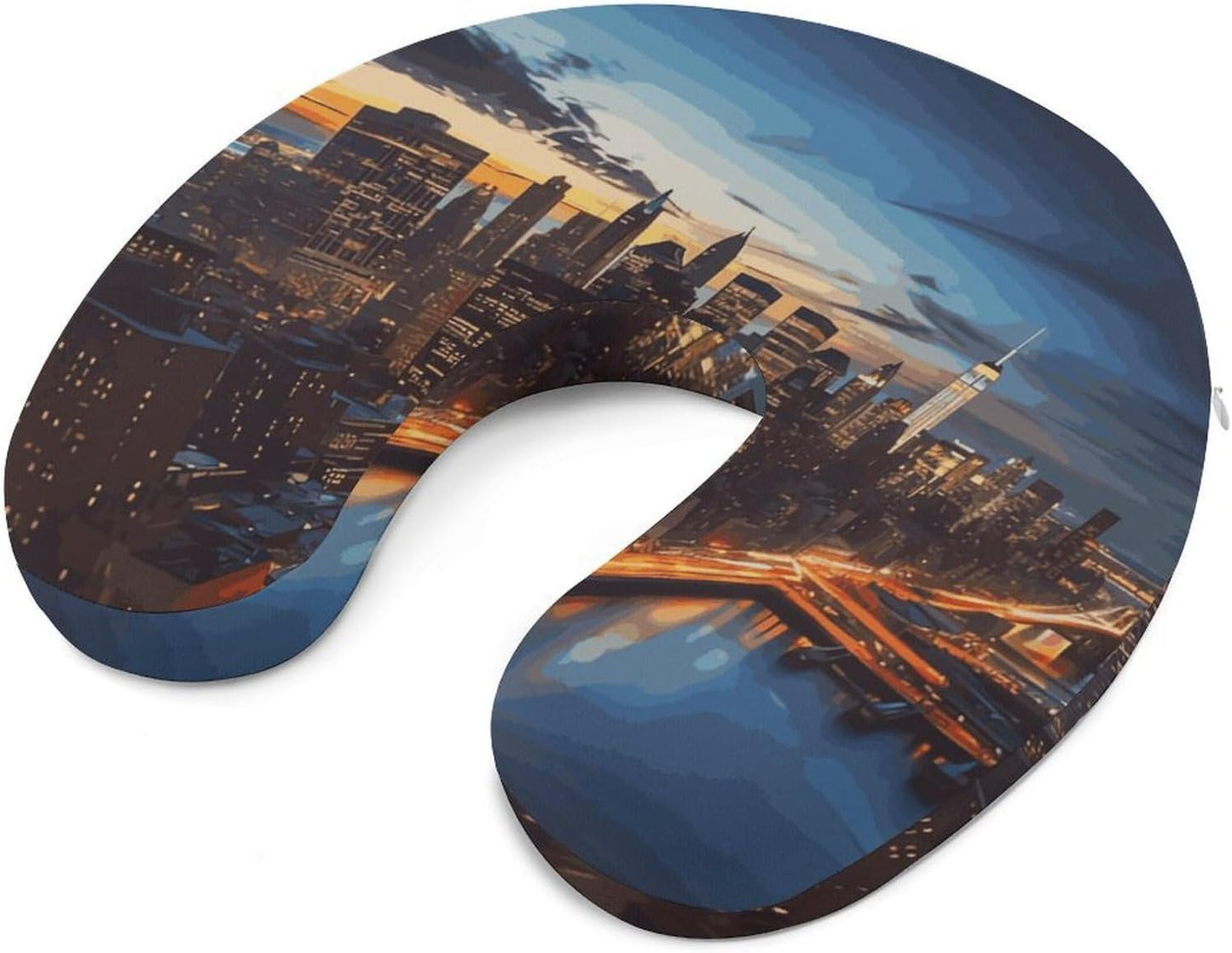 New York City Scenery Neck Pillow Memory Foam U Shaped Pillows Portable Pillows for Shoulder Travel Head Support Pillow with Concealed Zipper for Airplane Car Home Office