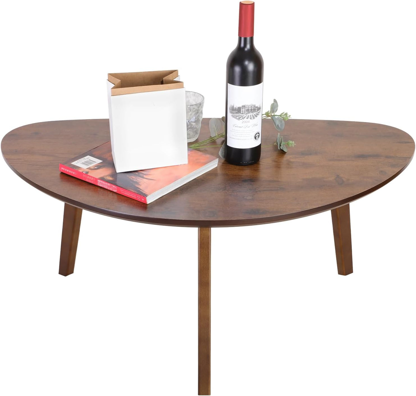 Large Oval Coffee Table Wood Mid Century Modern Unique Retro Farmhouse Contemporary Triangle Table for Living Room, Bedroom Office 19" D x 34" W x 16" H