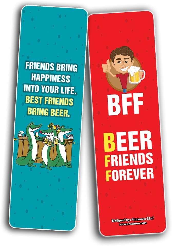 Creanoso Funny Beer Friends Bookmarks (2-Sets X 6 Cards) – Daily Inspirational Card Set – Interesting Book Page Clippers – Great Gifts for Adults and Professionals