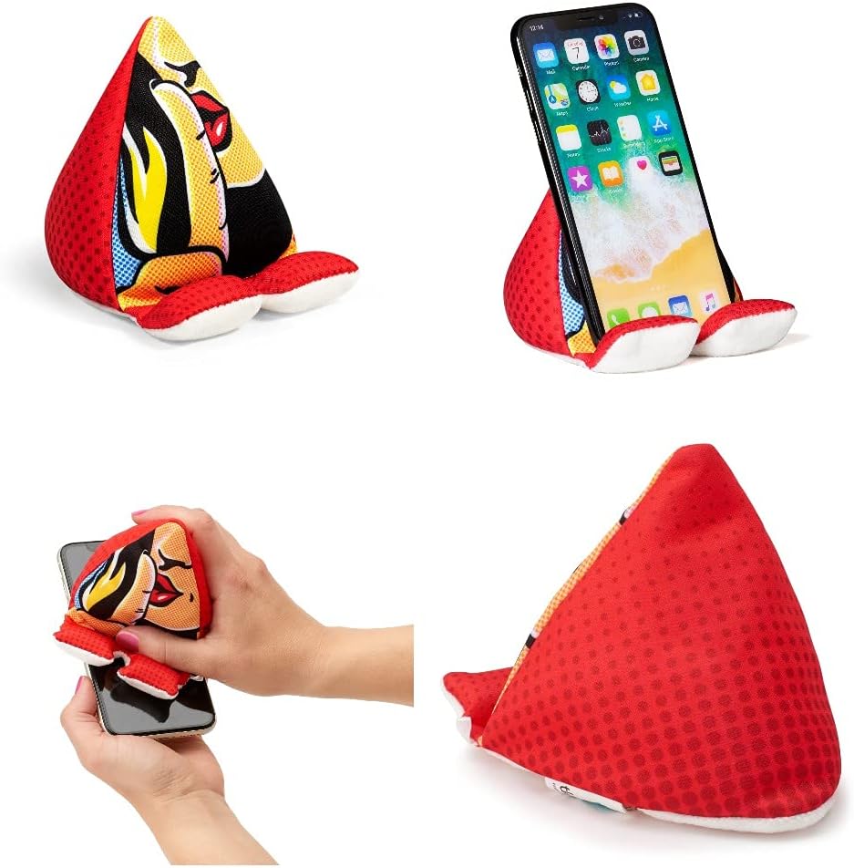 Gifts for Readers & Writers Phone Stand, Plusheez 2in1 Phone Holder & Screen Cleaner with Microfiber Cloth, Machine Washable Bean Bag Phone Accessories, Lips