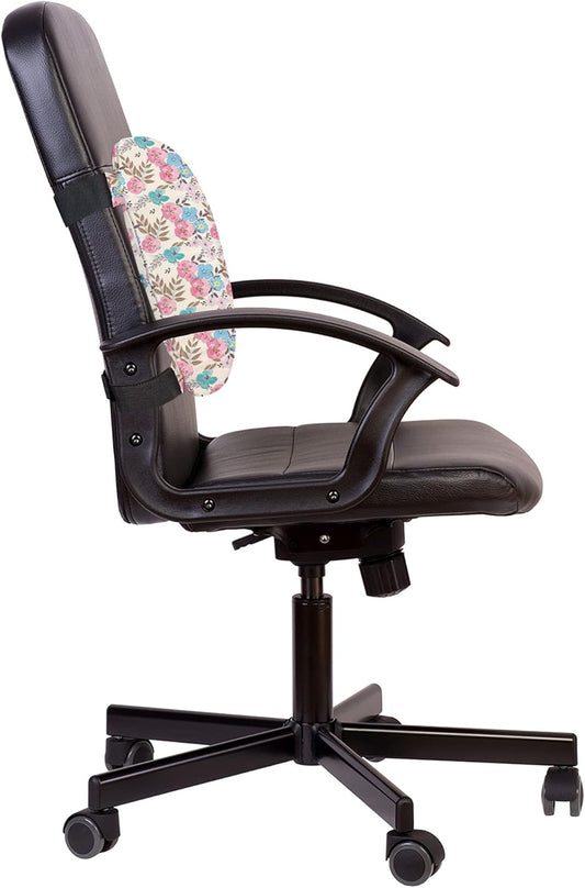 Lunarable Floral Lumbar Back Support Pillow, Blossoming Flowers Painting English Garden Art, High Density Foam for Office Chairs Car Seats, 14" x 13", Ivory Multicolor