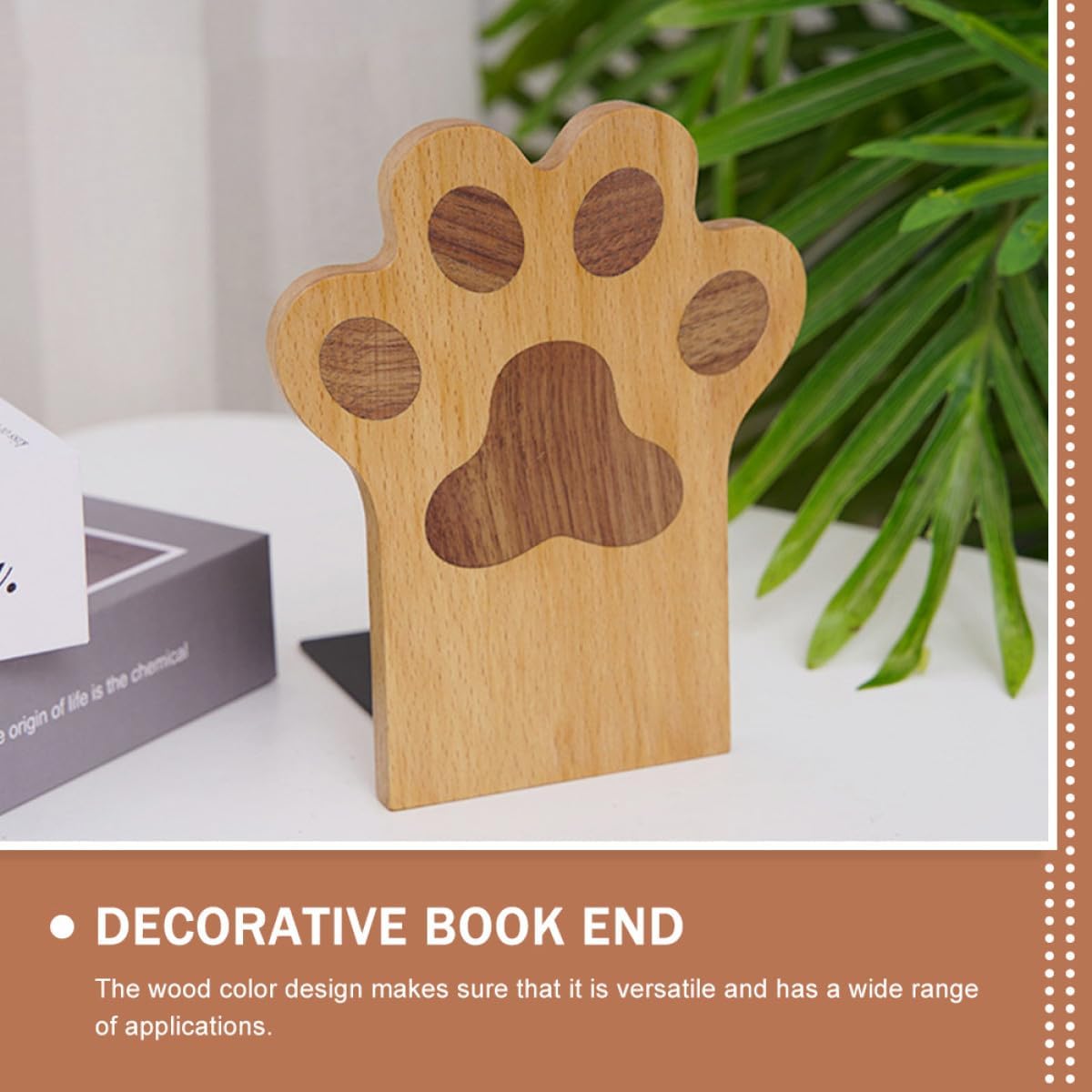 PRETYZOOM 2pcs Solid Beech Wood Bookends with Cat Paw Design, Desktop Book Support for Students, Office Accessory and File Organizer, Non-Slip Book Stoppers for Home and Study Desk