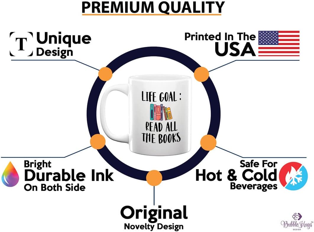Reading Lover Coffee Mug 11oz White - Life Goal Read All The Books - Gift For Poets Bookish People Bibliophile Librarian Book Club Reader
