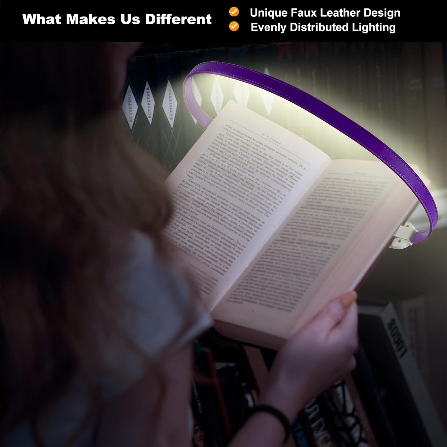 Rechargeable Book Light for Reading, 12 LED Eye-Care Reading Light, 4 Color Temperatures, Stepless Dimming, No Flicker, Evenly Distributed Lighting for Books, Perfect for Reader (Purple)