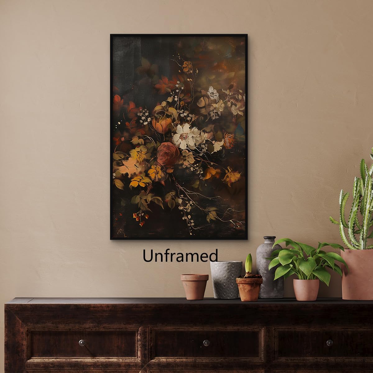 Fall Flowers Canvas Wall Art, Moody Dark Autumn Floral Still Life Poster, Thanksgiving Day Victorian Botanical Painting, Gothic Dark Academia Halloween Print Wall Decor 12x16in Unframed
