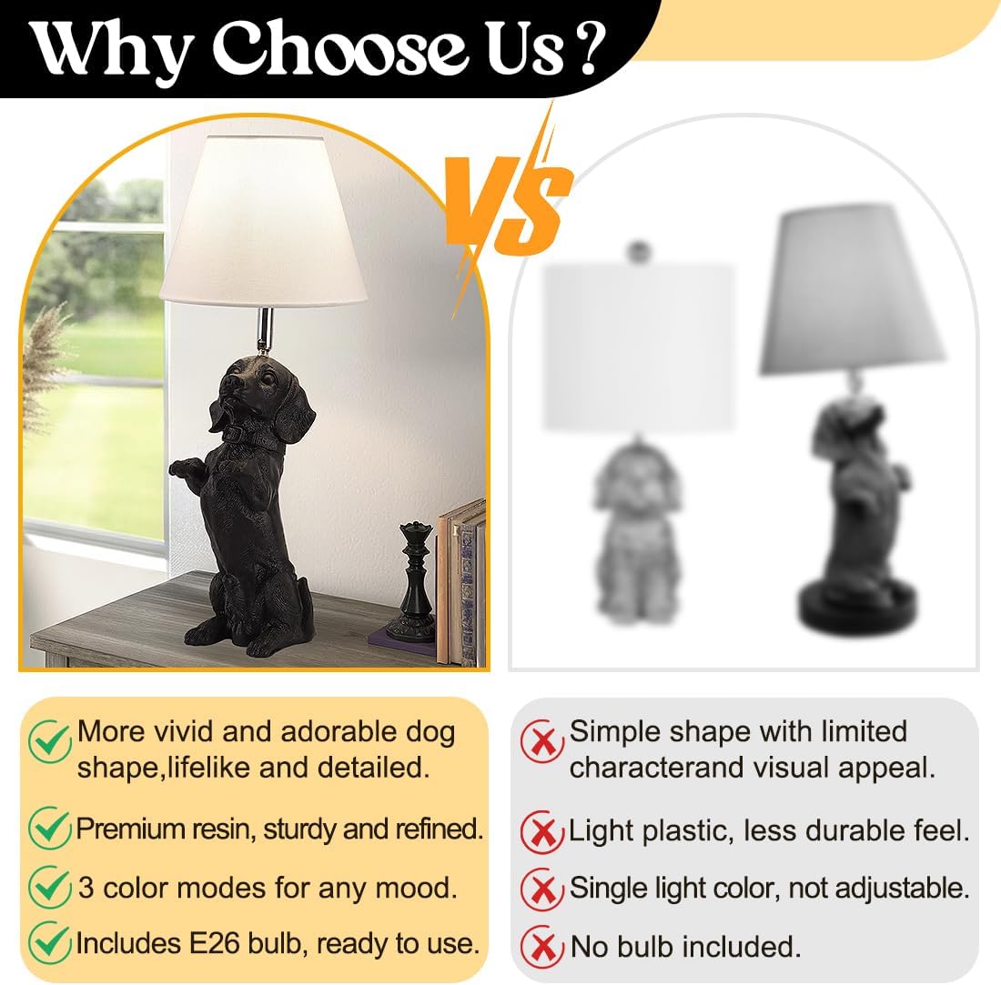 Black Dachshund Dog Table Lamp Creative Puppy Resin Desk Lamp Farmhouse Dachshund Pet Animals Nightstand Lamp for Bedroom Living Room Children’s Room Office Cafe