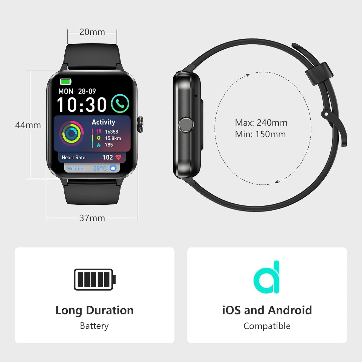 Blackview 2026 Smart Watch (Answer/Make Calls), Fitness Watch for Men and Women with Heart Rate/SpO2/Sleep Monitor/2 Straps, 100+ Sports Modes, IP68 Waterproof Activity Tracker for Android/iPhone