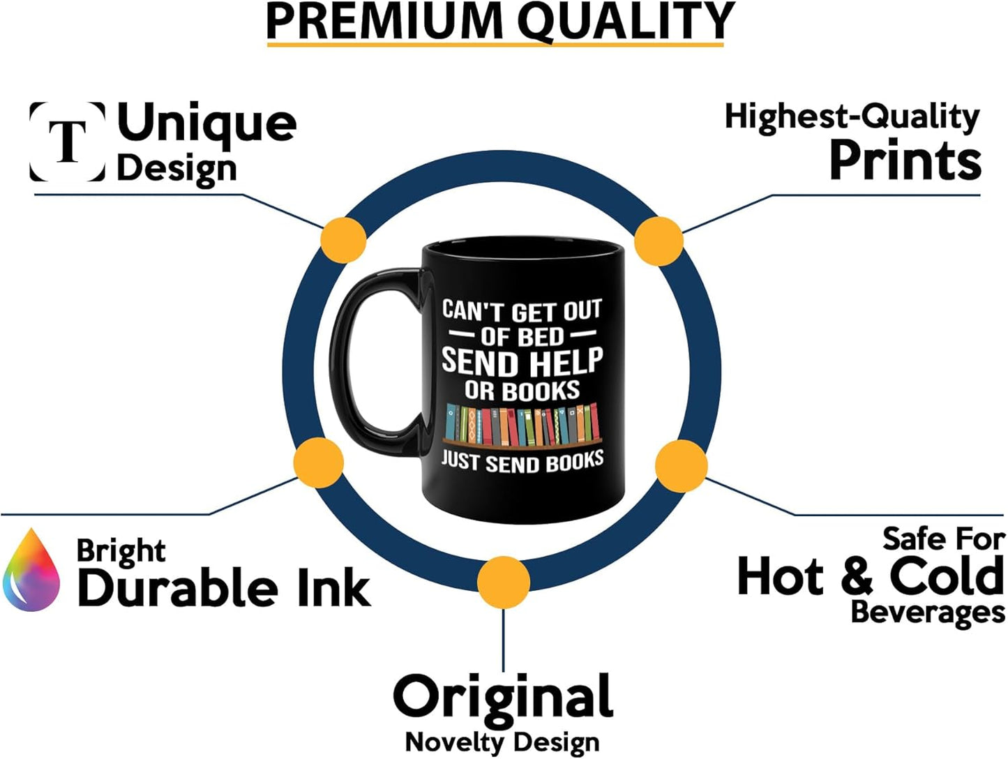 Book Lover Coffee Mug 11oz Black -Just Send Books - Writer Editor Bookish Librarian Bibliophile Bookish Grammar Philosophers