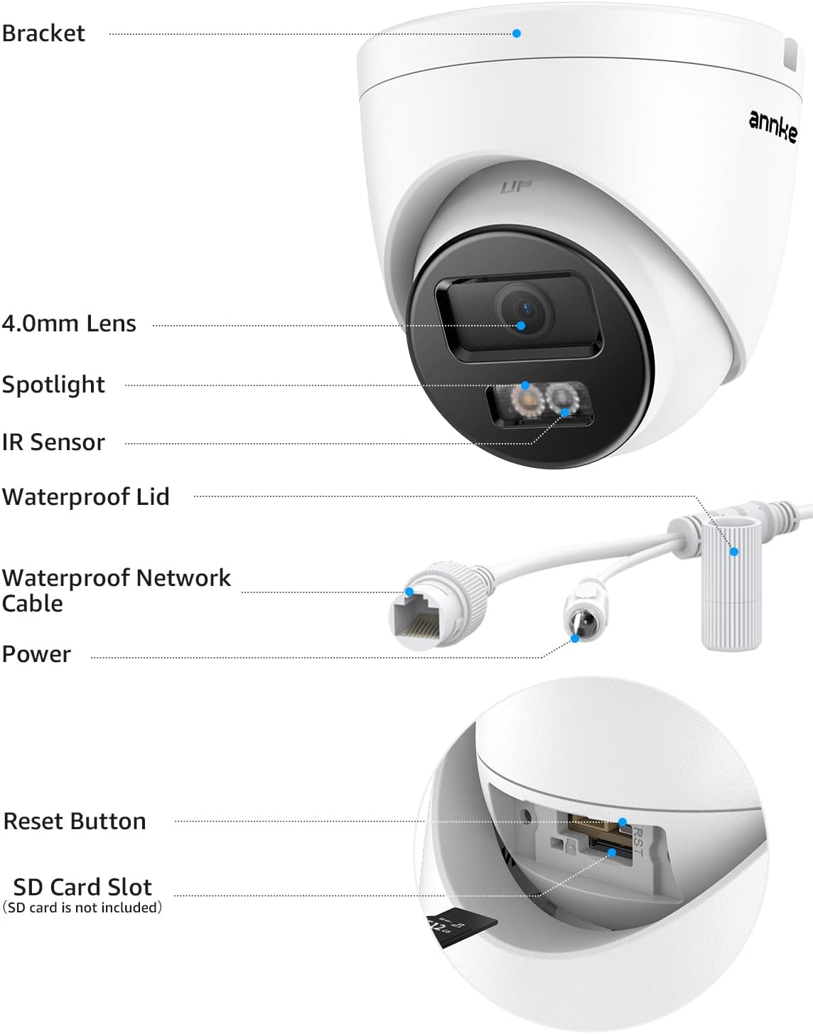ANNKE C800 4K PoE Security Camera with AI Human/Vehicle Detection, IP Cam with Audio,Wide Angle, Remote Access, Spotlight Night Vision, IP67 Waterproof, H.265+, Support up to 512GB TF Card