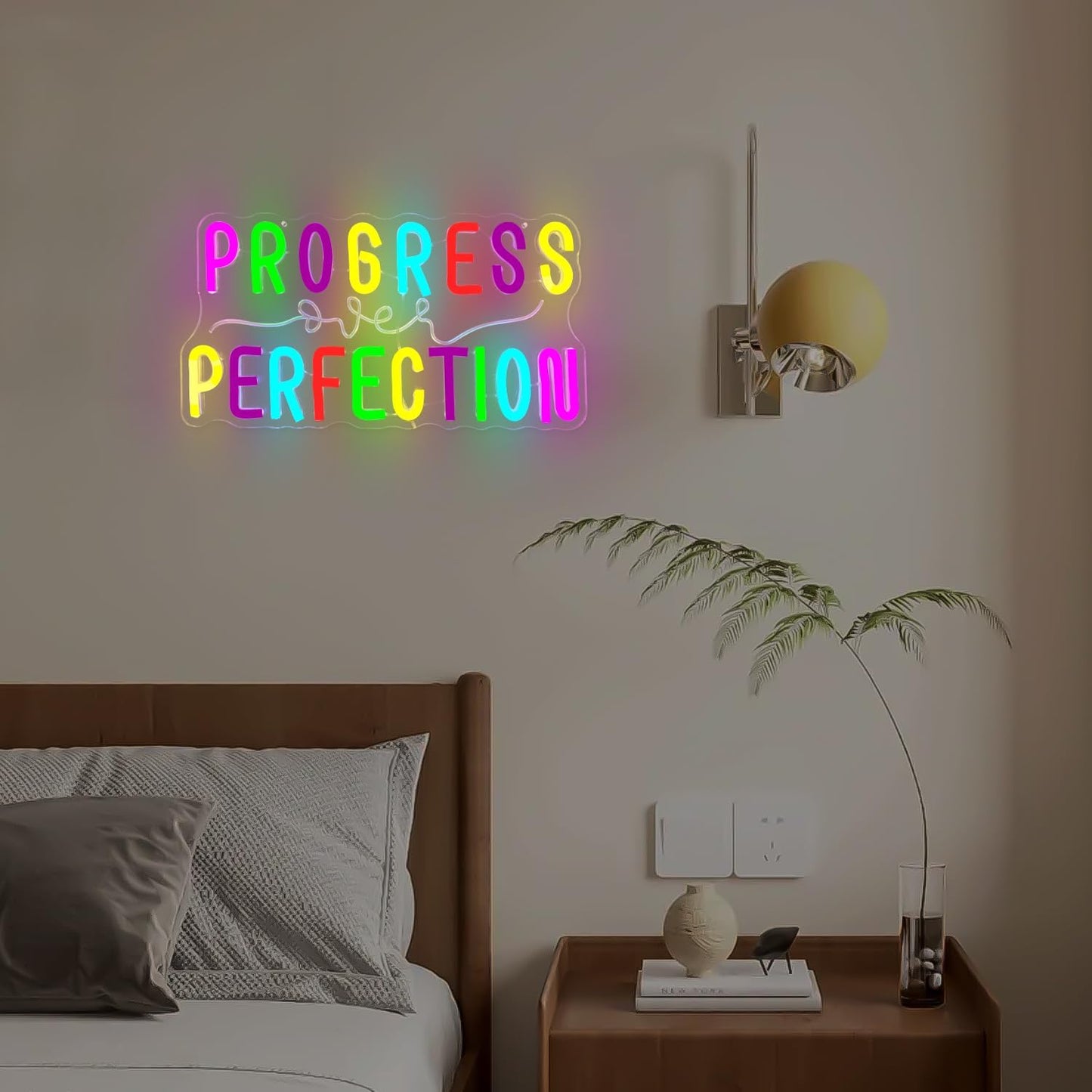 Progress Over Perfection Neon Sign Dimmable Classroom Wall Decor Led Progress Over Perfection Wall Art Neon Light, Kids Motivational Neon Sign for Classroom, Bedroom, Inspirational Wall Decoration Gift