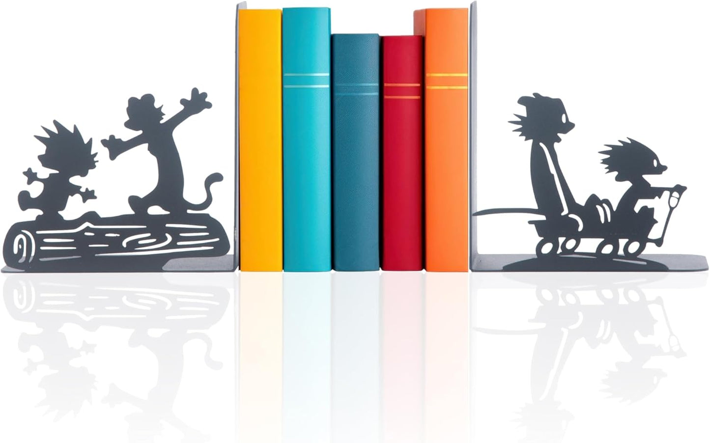 Calvin and Hobbes Bookend, Decorative Metal Book End with Cartoon Characters, Cartoon Book Supports for Kids Room, Super Heroes Book Stands, Gift for Kids, Best Gift