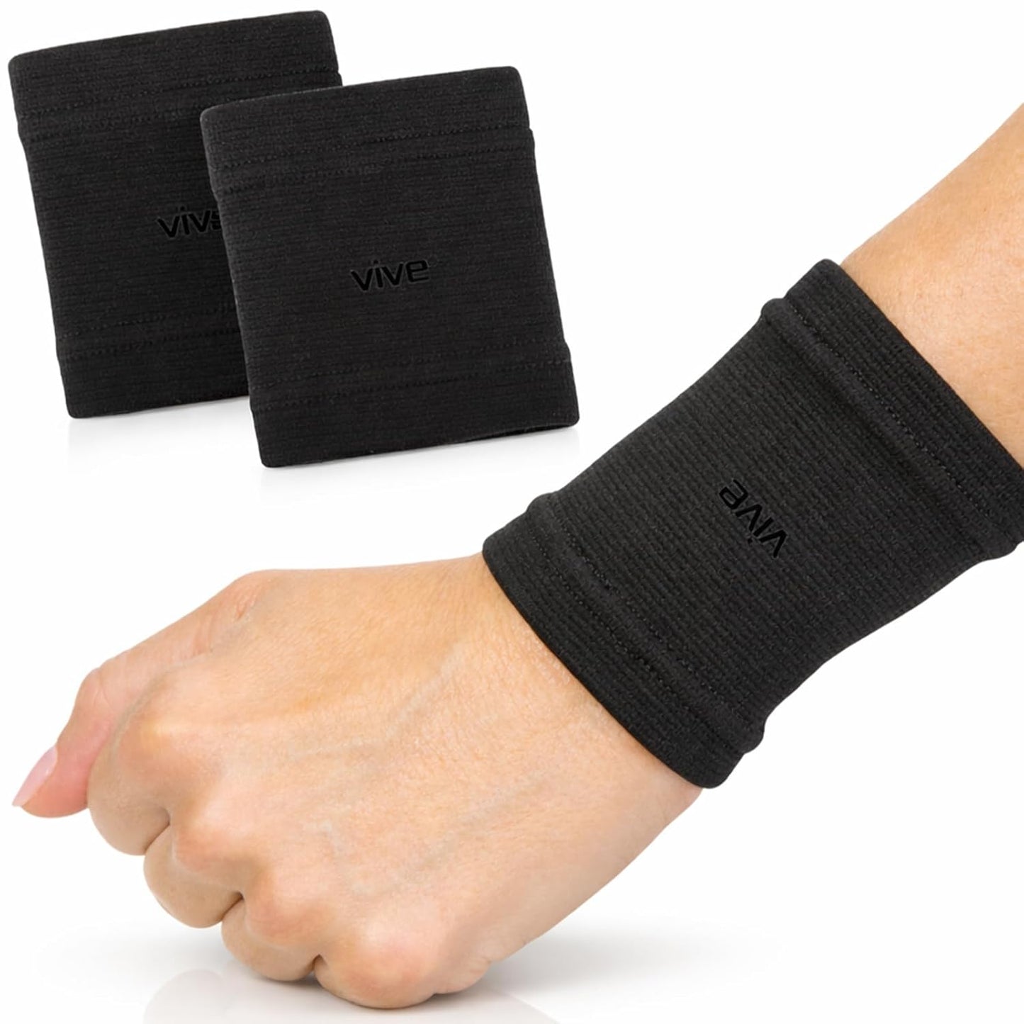 Vive Wrist Compression Sleeves for Women & Men (Pair) - Elastic Support Wristband for Pain Relief & Circulation - Wrist Support for Carpal Tunnel, Arthritis, Tendonitis - Great for Sports Injury