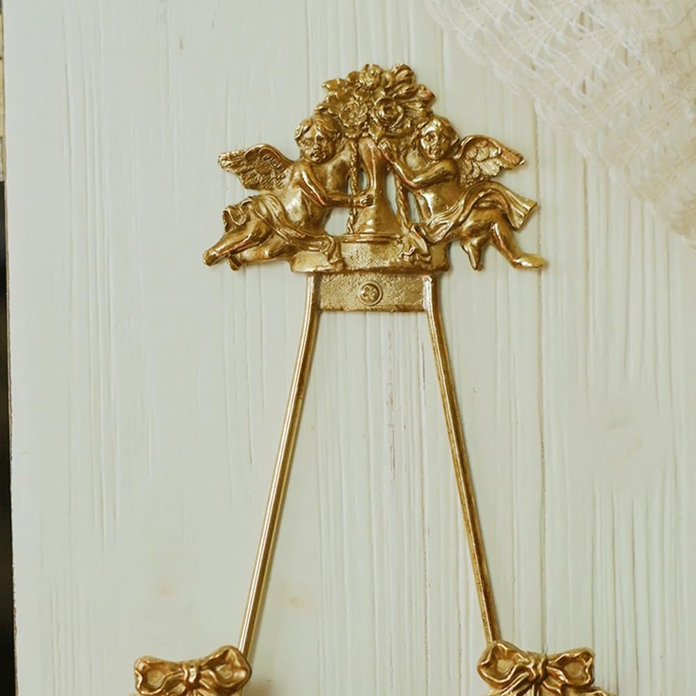 Vintage Bow & Angel Wall Mount Plate Display Stands,Brass Plate Hangers Wall Easel Holder Plate Hanger Plate Stand Holders for Decorative Plates,Picture Frame,Arts (9.8" H)