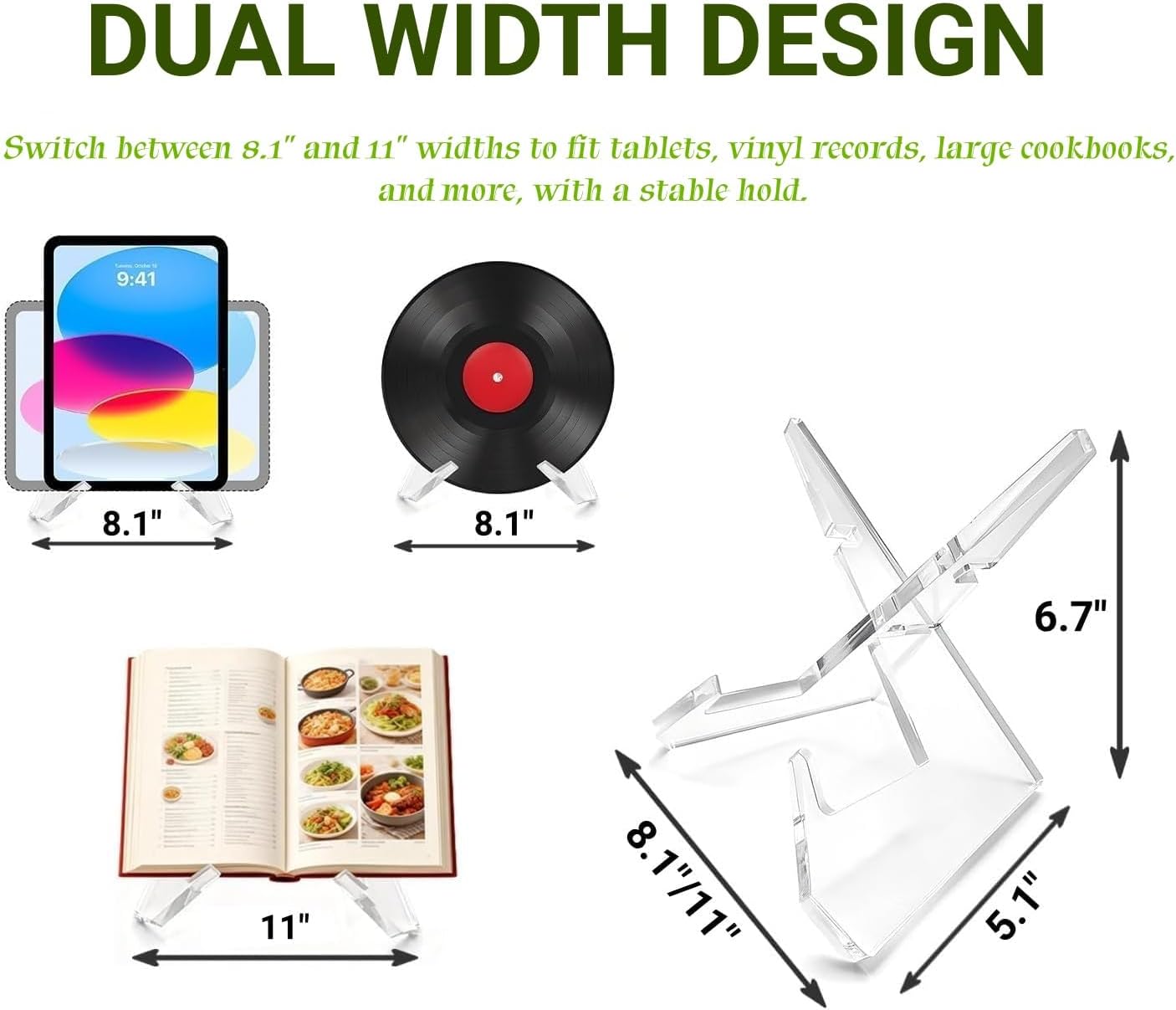 Cookbook Stand for Kitchen Counter Holds Books, Acrylic Cookbook Holder for Kitchen Counter Decor, Adjustable & Multifunctional Recipe Book Holder, Clear Display Holder
