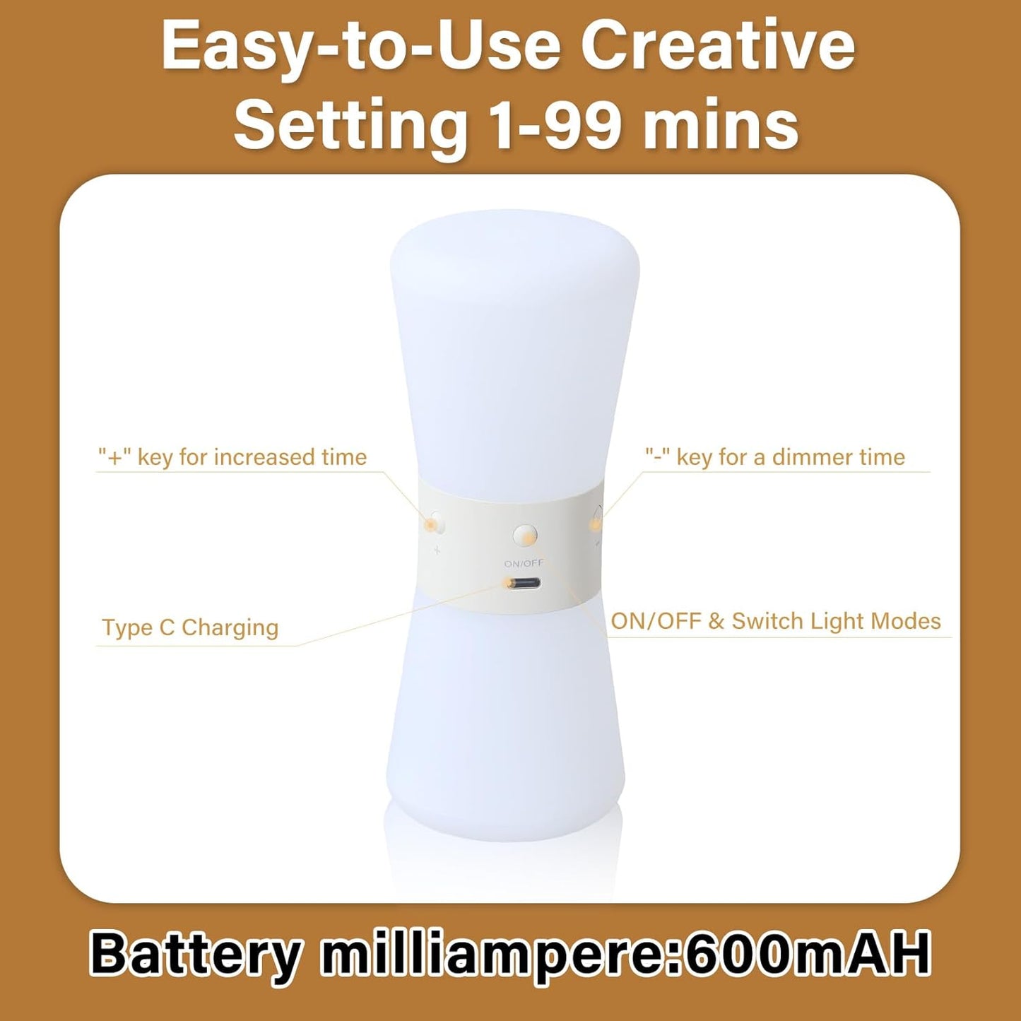 LED Visual Timer Hourglass - Rechargeable Digital Countdown ADHD Timer for Kids & Adults (1-99 Mins Adjustable), Time Flow Simulation with Time Management for Classroom,Kitchen,Room,Home (Warm-White)