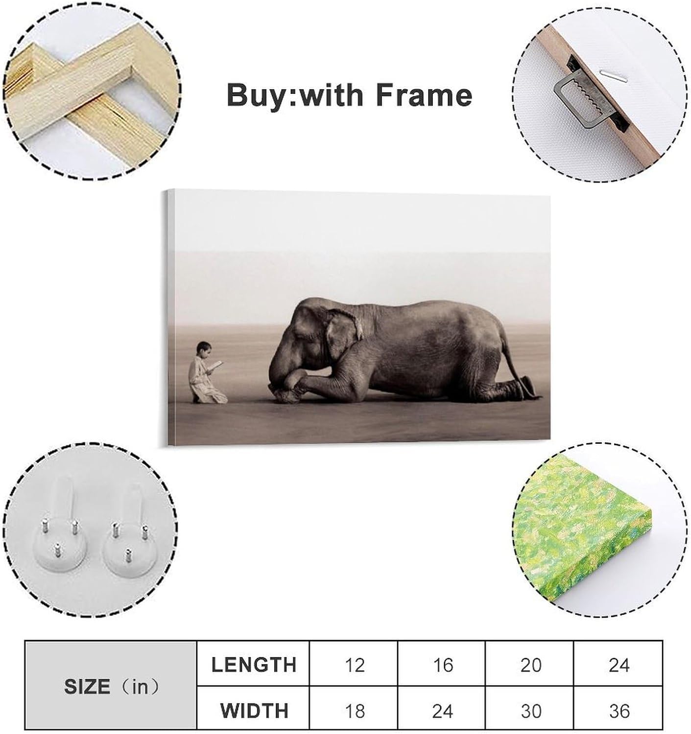 Boy Reading To Elephant Poster Wall Art Paintings Canvas Wall Decor Home Decor Living Room Decor Aesthetic 16x24inch(40x60cm) Frame-style
