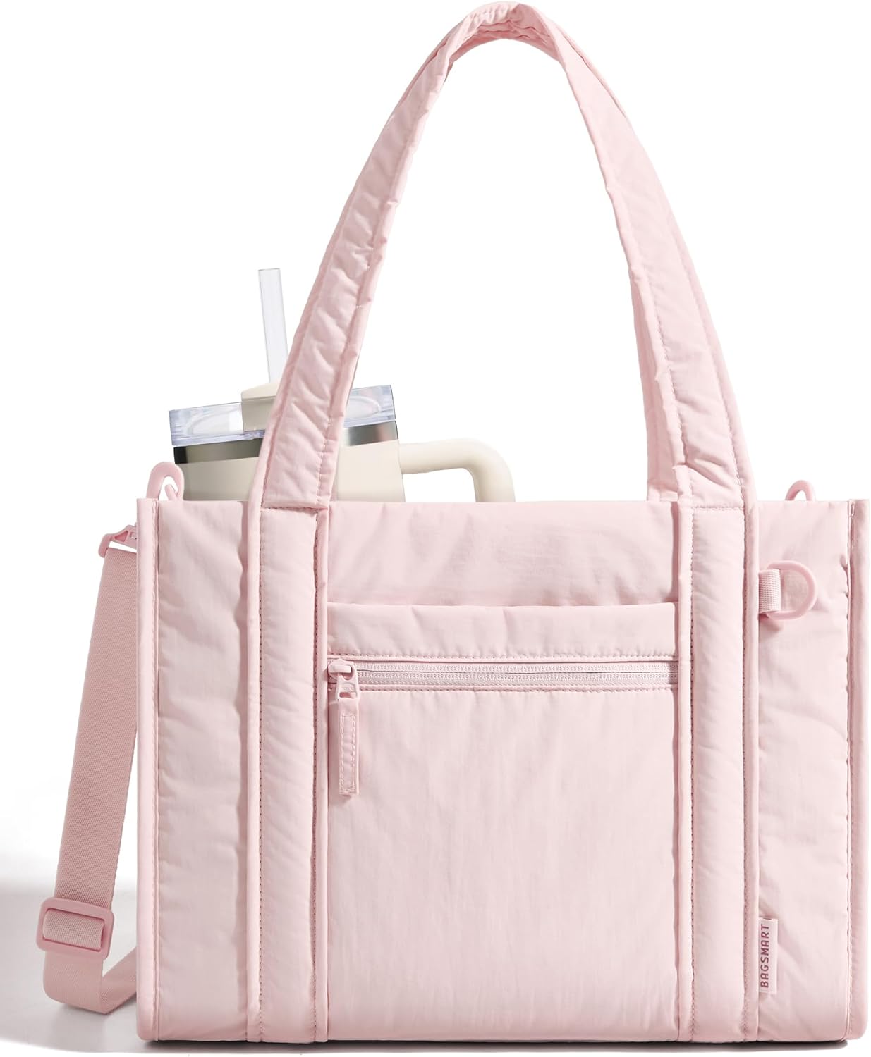 BAGSMART Boxy Tote Bag for Women, Crossbody Bag with Zipper, Crush Bow Purses for Travel Work College