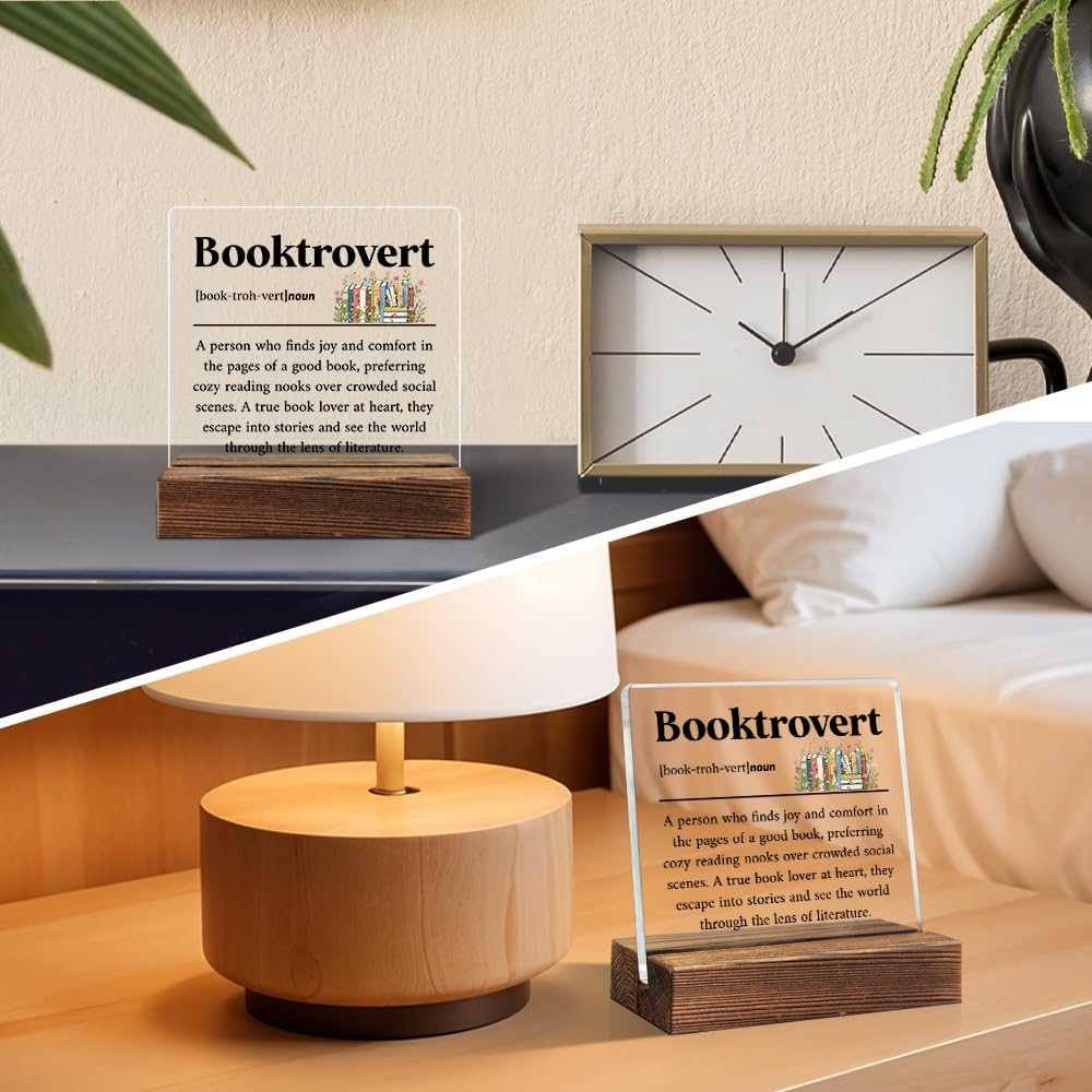 Booktrovert Definition Acrylic Sign with Wooden Stand, Book Lover Gifts for Women, Bookish Gifts for Bookworms Readers, Funny Teen Girl Bedroom D馗or, Library Decors?Librarian Nerd Decoration
