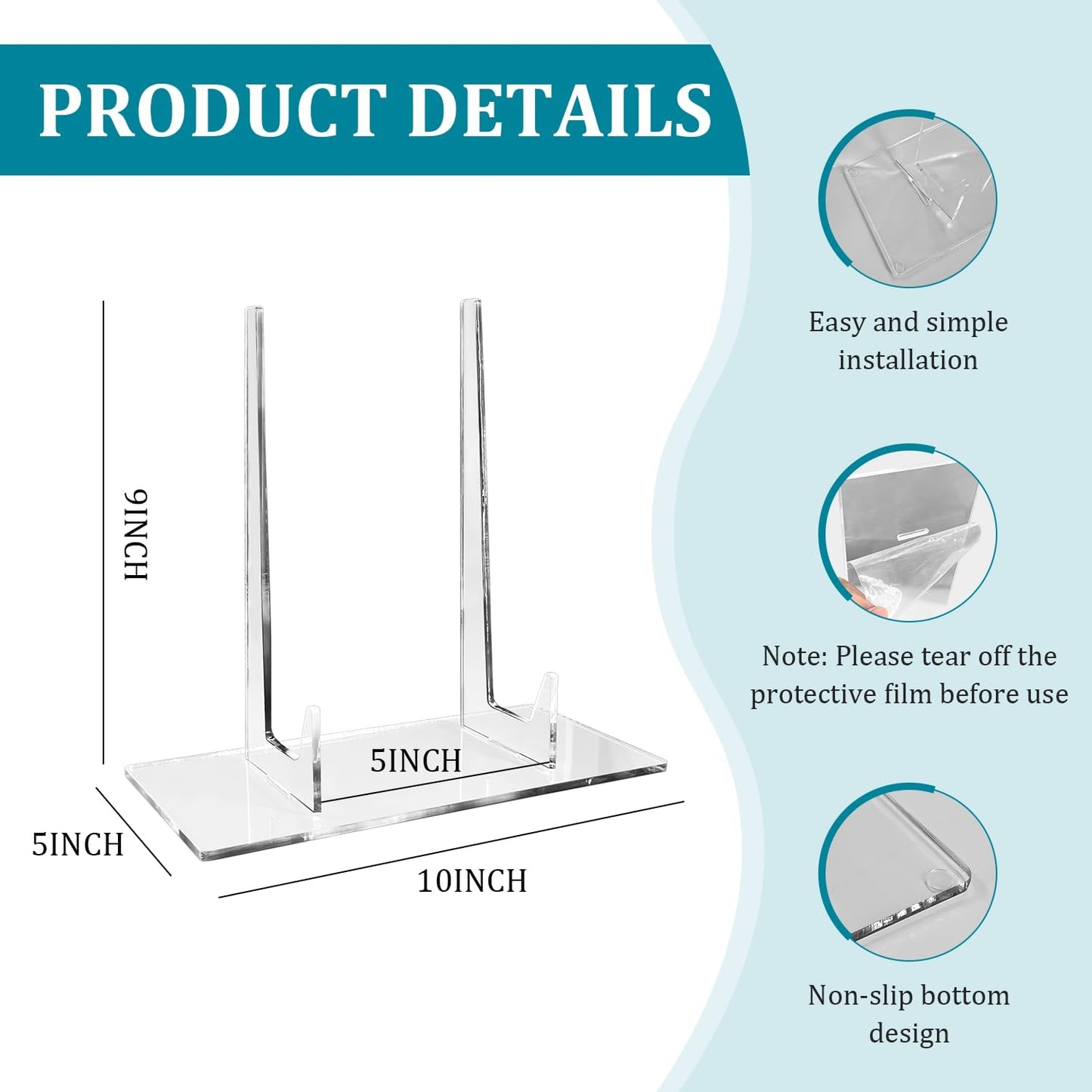 Acrylic bookshelf, transparent display easel, suitable for photos, pictures, tablets, postcards, plates, recipe books, decorative trays, and photo albums, 10 inches x 5 inches x 9 inches invisible desktop display stand (1 piece)