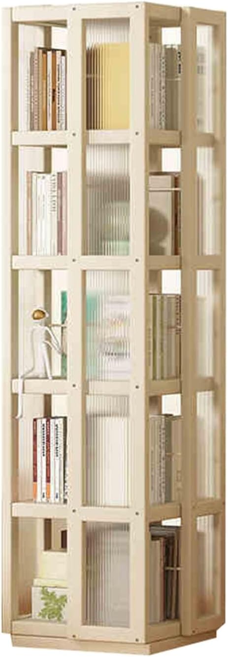 360° Rotating Bookshelf - 4/5 Tier CD Display Rack Tower, Space-Saving Storage for Bedroom, Living Room, Office & Library, Modern Design (White, 35x35x153cm)