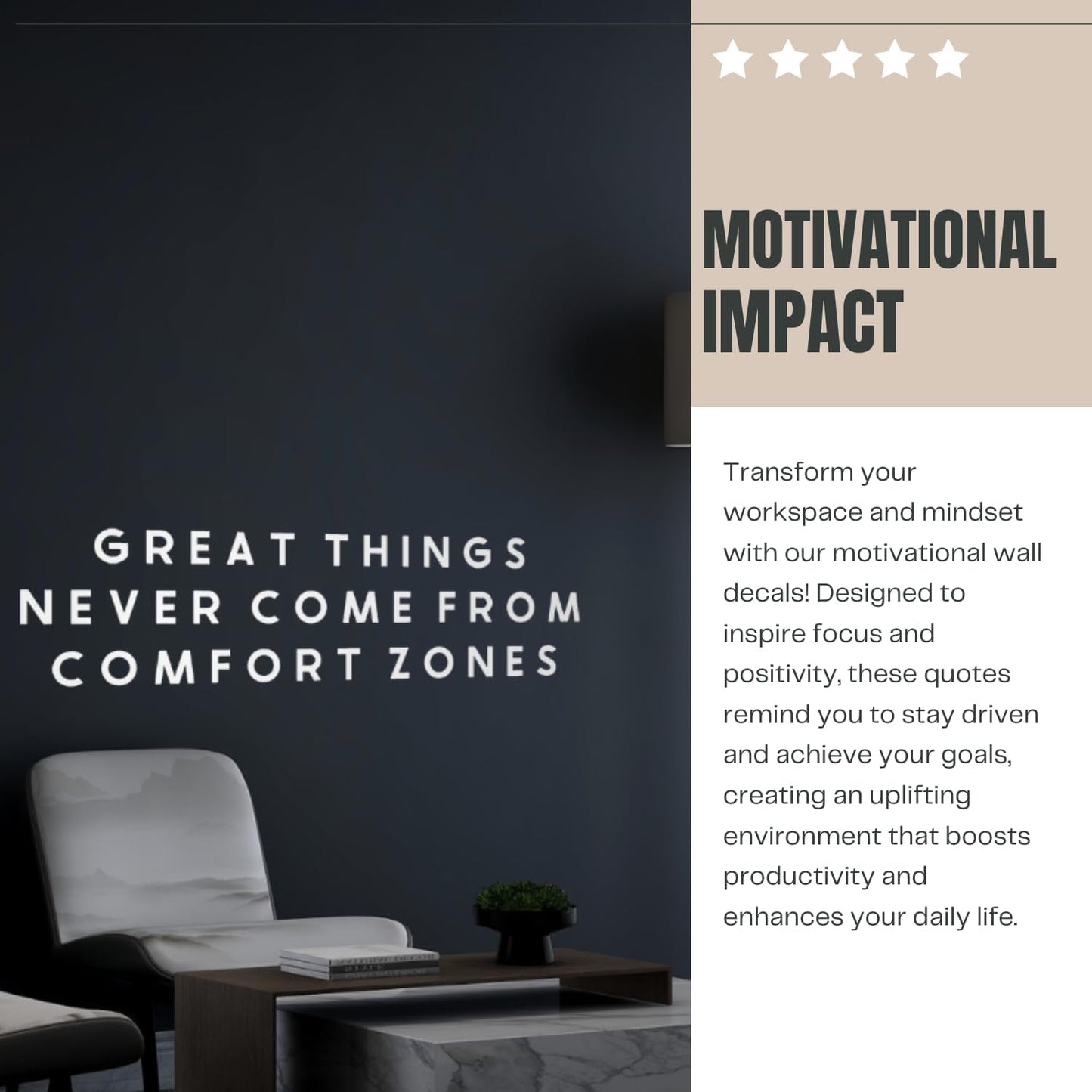 My Vinyl Story | Great Things Never Come from Comfort Zones | Inspirational Wall Decal Quote Sticker Motivational Office Decor Positive Vinyl Art for Classroom Gym (Black, 36x10 inches)