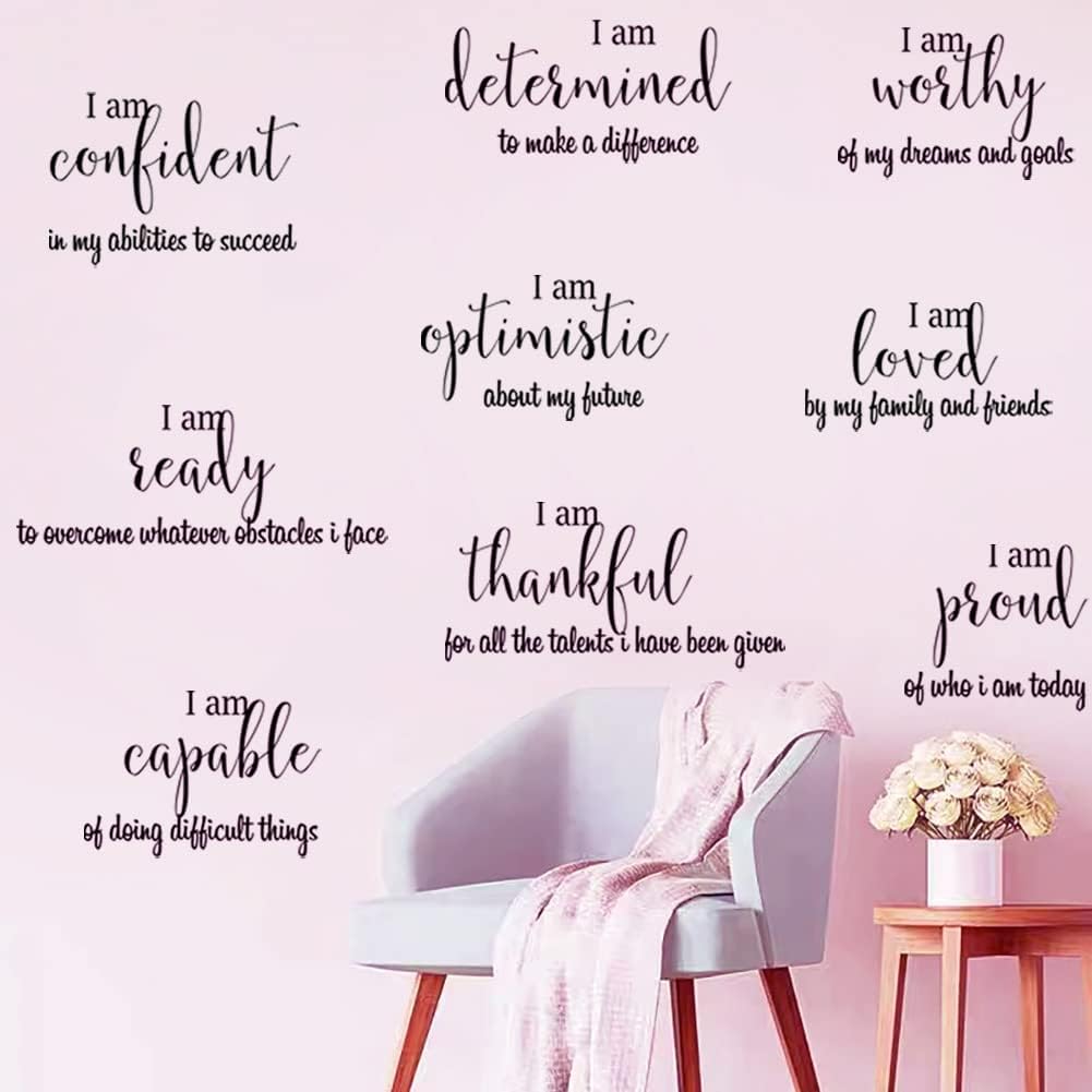 9 Pieces Inspirational Decals Black Motivational Wall Sticker Vinyl Wall Quotes Stickers Wall Art Stickers Peel and Stick Wall Decals for Girl Boy Bedroom Living Room