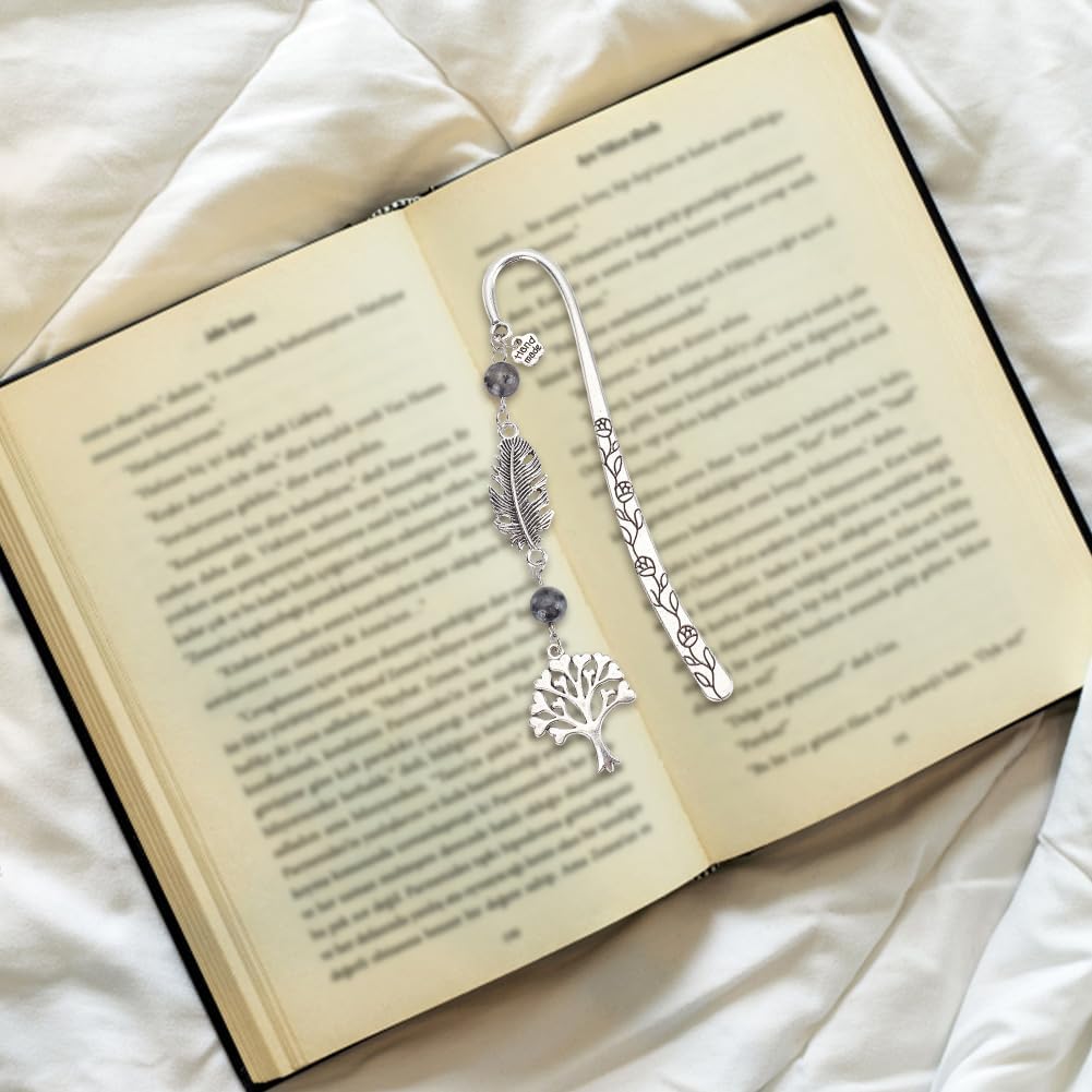 Tree of Life Bookmarks Metal Crystal 12pcs with Gemstone Beading Vintage Alloy Leaf Book Markers for Reading Book Lovers Teacher's Day Student Office Birthday
