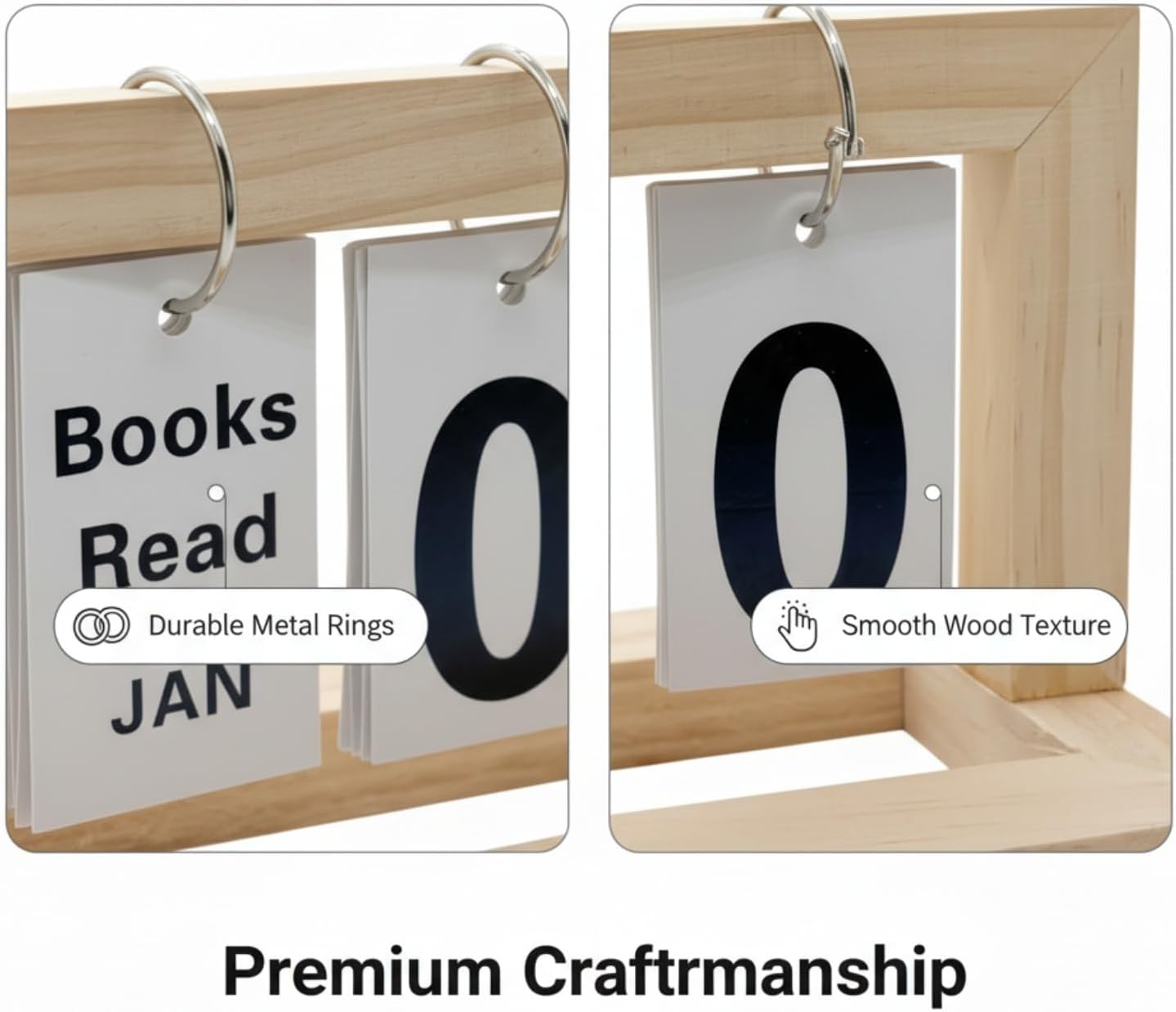 Wooden Books Read This Year Counter Tracker, Modern Style Library Decor Sign, Tabletop Display Stand This Month, Book Lover Gift for Librarian, Reader, Teacher, Women (Nature Wood)