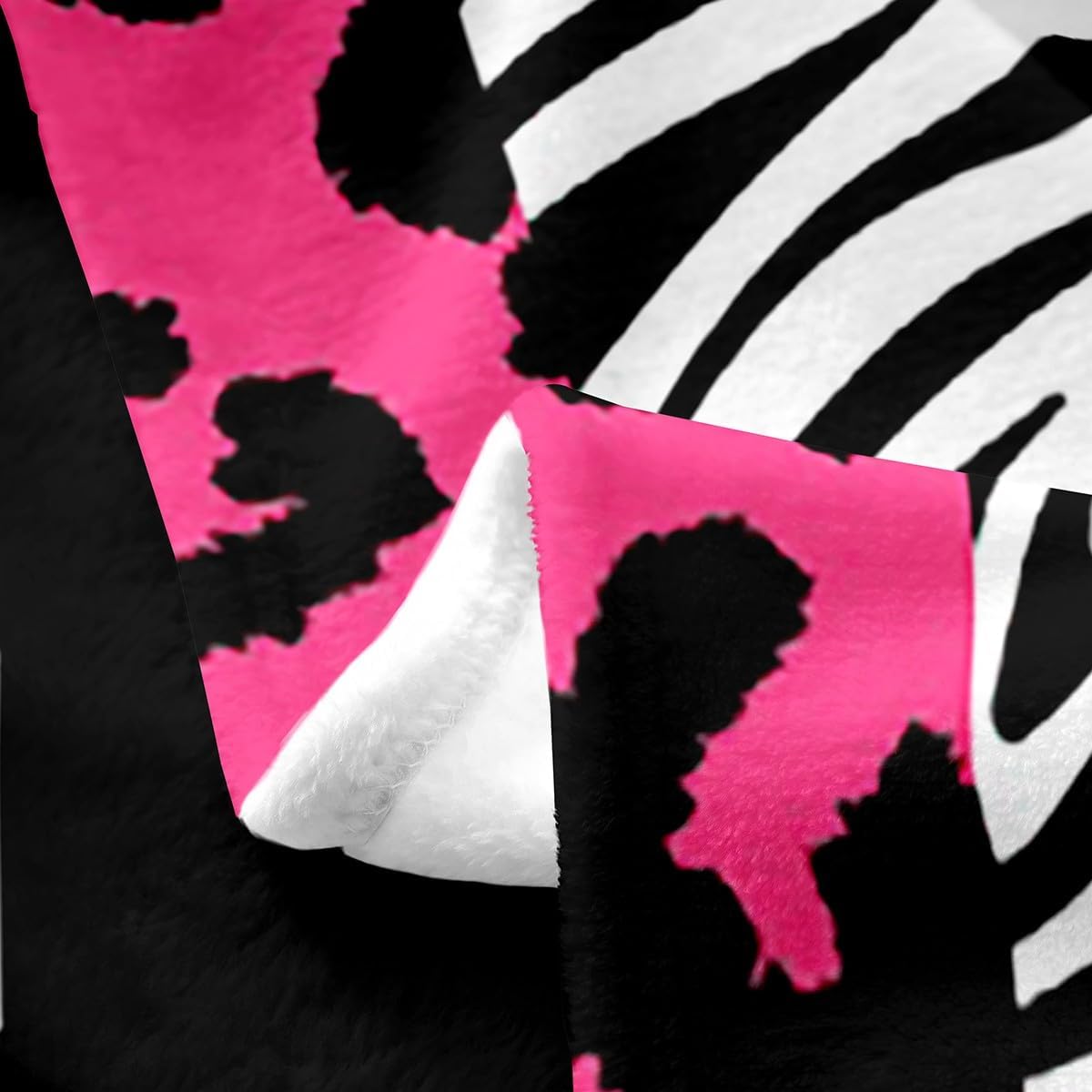 Feelyou Leopard Zebra Plush Throw Blanket, Queen 90"x90" Kids Cheetah Pink White Black Flannel Fleece Blanket for Teens Animal Print All Season,Bed Blanket Breathable Safari Geometric Room Decor