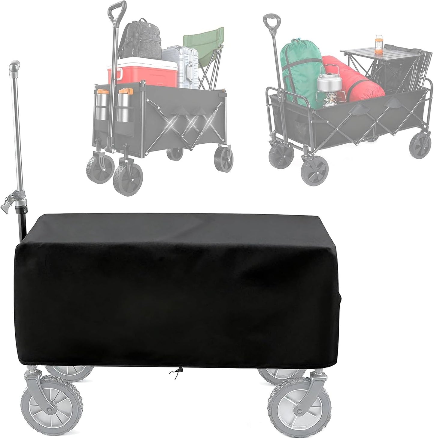 XhuangTech 38’’×22’’ Garden Wagon Cover Black, 420D Fabric Portable Folding Trolley Cart Cover Waterproof Dustproof, Festival Trolley Protective Cover for Outdoor Camping Shopping