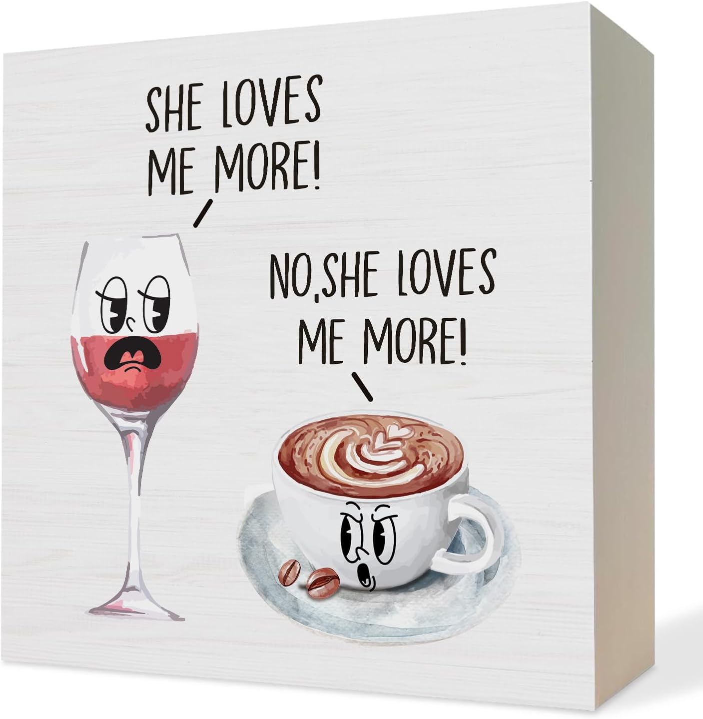 Funny Wine Coffee Bar Wooden Box Sign,Gifts for Coffee Wine Lovers, Humorous Drinks Wood Block Plaque Signs for Home Kitchen Bar Pub Desk Table Shelf Decor, 5x5 Inch