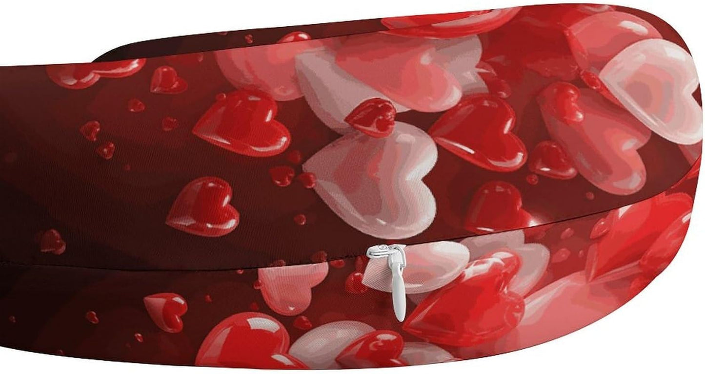 Love Red Hearts Neck Pillow Memory Foam U Shaped Pillows Portable Pillows for Shoulder Travel Head Support Pillow with Concealed Zipper for Airplane Car Home Office