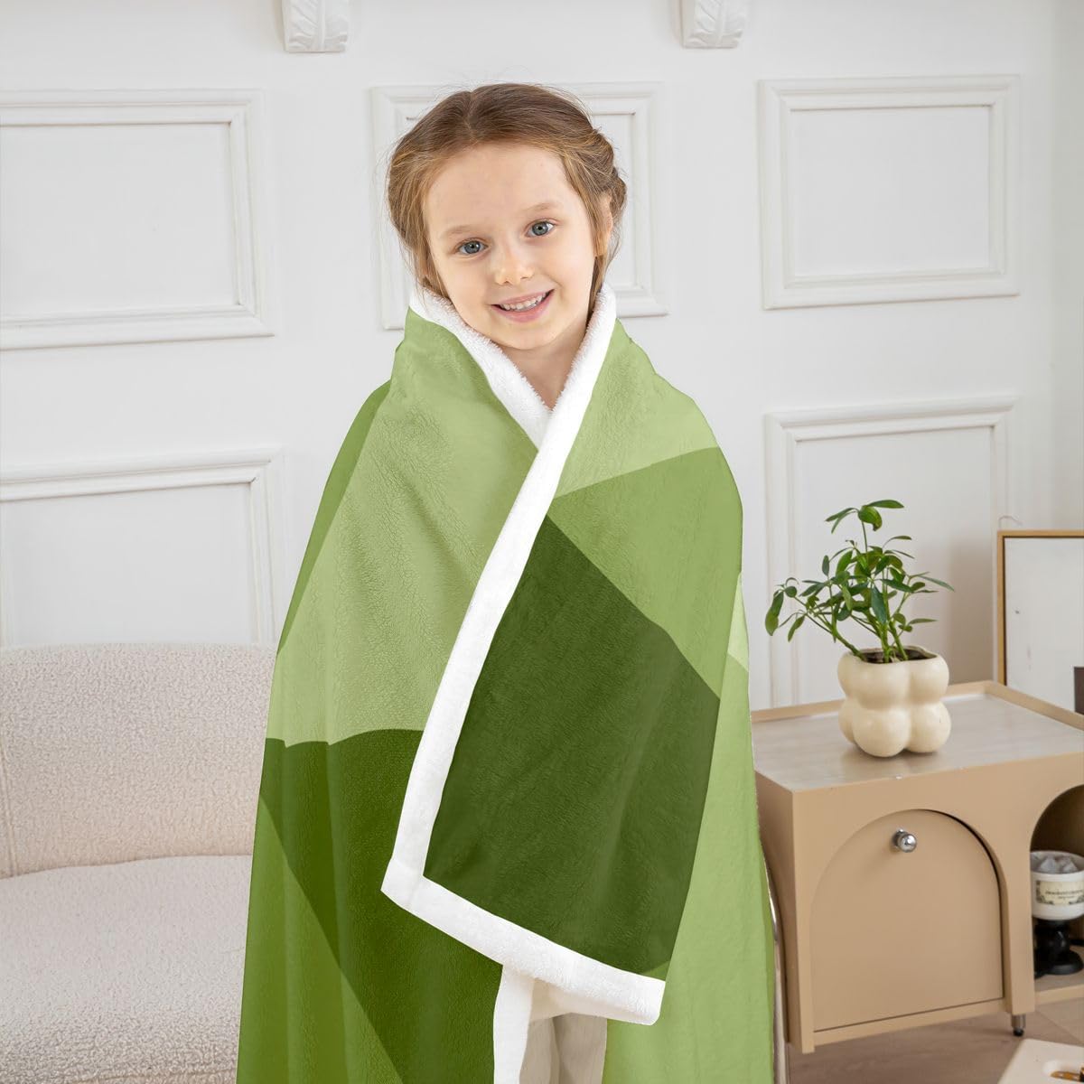 Feelyou Geometric Abstract Throw Blanket Green White Soft Fleece Sherpa Cozy Fuzzy Plush Warm Modern Art Fuzzy Plush Throw Luxury Baby 30"x40" for Bed Couch Living Room