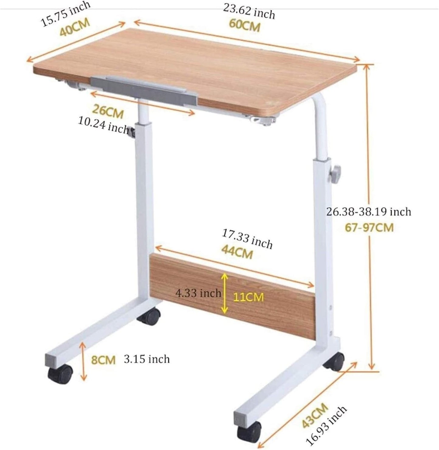 Height Adjustable Table Side Table for Bed Sofa Hospital Nursing Reading Eating Portable Computer Desk for Living Room Bedroom (Color : Teak Size : 80x50cm) (White 60x40cm)