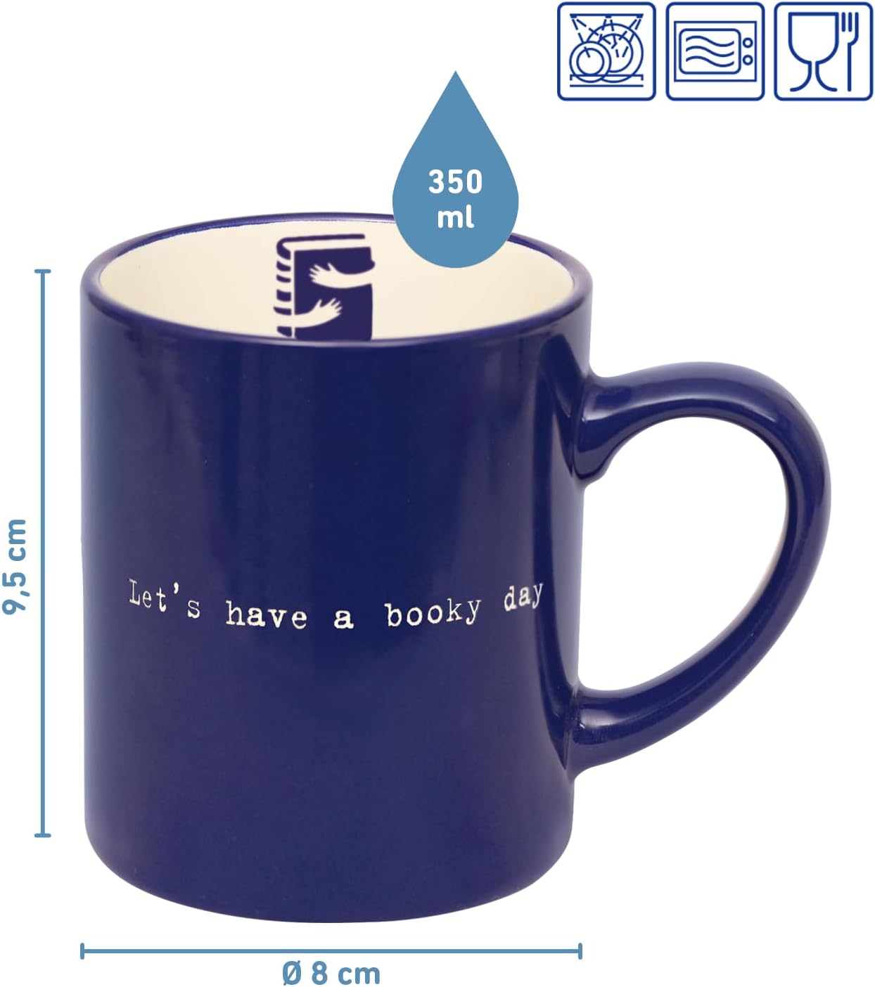 moses. libri_x Let's Have a Booky Day Ceramic Mug with High-Quality Engraving and Book Motif, Dishwasher and Microwave Safe, Coffee Mug in Electric Blue, Capacity 350 ml