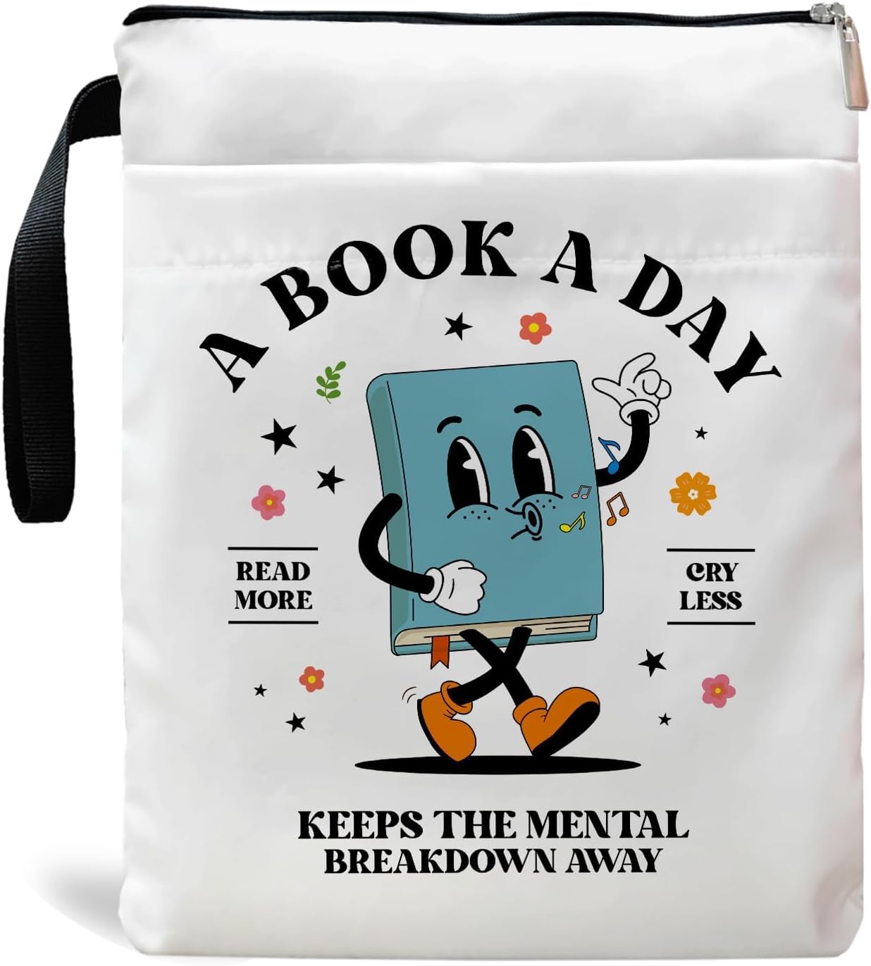 Inspirational Quote Book Sleeve, Book Covers for Paperbacks, Book Sleeve with Zipper, Book Lover Gifts, Bookish Gift Book Pouch for Women 11.4 x 9.05 Inch (Book A Day)