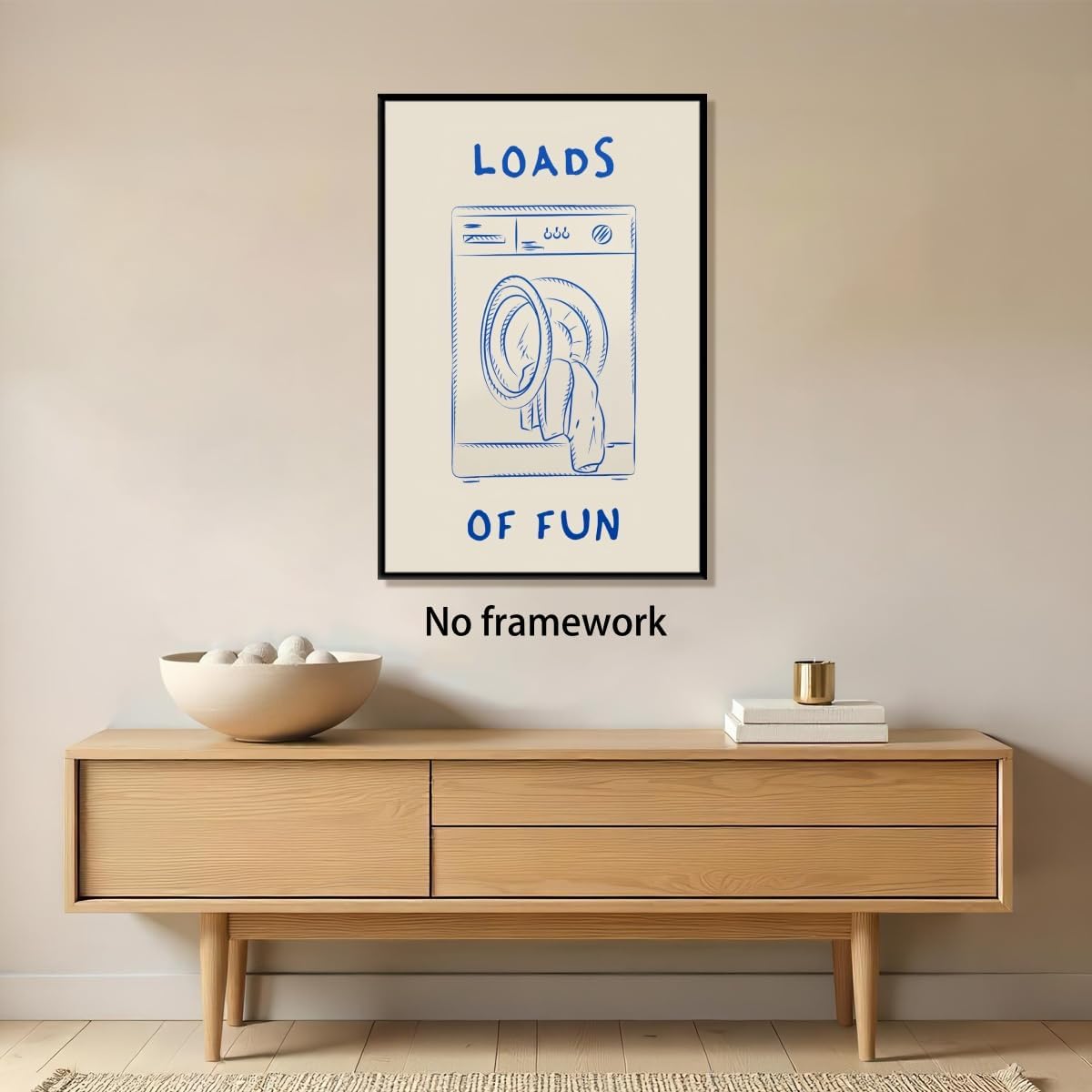 Funny Laundry Wall Art Loads Of Fun Poster Cute Quote Canvas Print Blue Minimalist Laundromat Pictures Painting Trendy Modern Home Hotel Rooms Decor 16x24inch Unframed