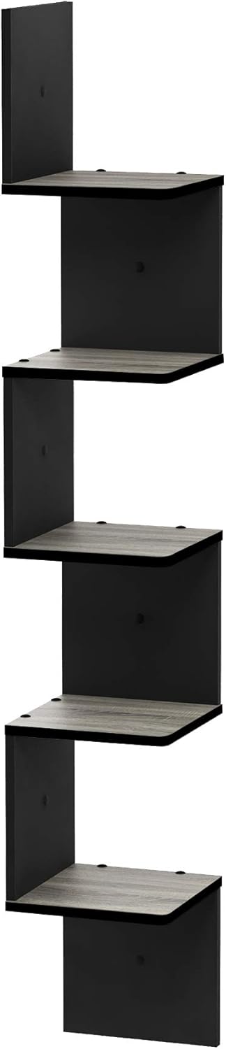 Furinno ROSSI Corner Floating Shelves for Wall, 5-Tier Corner Square Wall Shelf, Radial Floating Book Shelf, for Bathroom, Bedroom, Living Room, French Oak