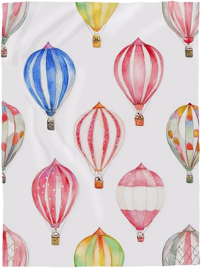 Mugod Balloon Throw Blanket Cute Watercolor Hot Air Balloons Pattern Decorative Soft Warm Cozy Flannel Plush Throws Blankets for Bedding Sofa Couch 50 X 60 Inch