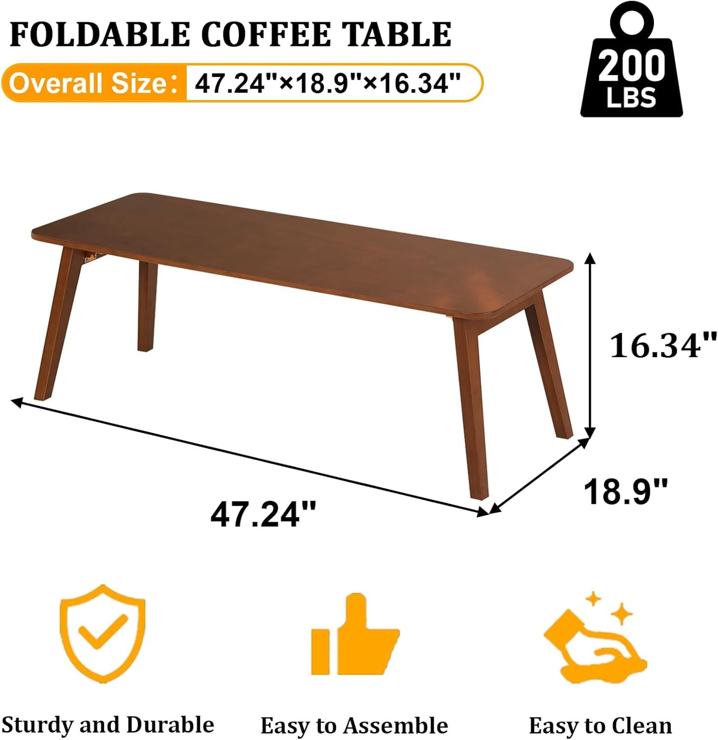 Folding Coffee Table-Puzzle Table for Kids, Japanese Floor Table with Legs - Large Solid Wood Low Coffee Table, Collapsible Living Room Center for Small Spaces, Dorm, or Game Night