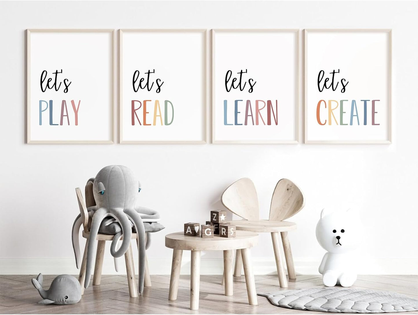 Youillne Playroom Kids Wall Art Decor Read Play Sign Classroom Children Wall Art Nursery Canvas Pictures Baby Girl Reading Posters Kids Artwork for 8x10 Inches Unframed Set of 4