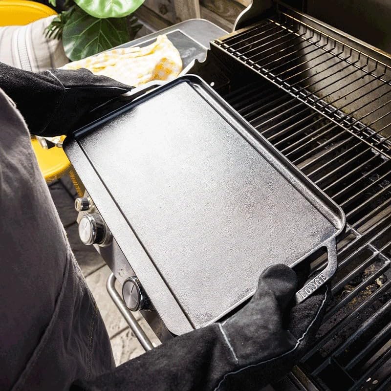 Lodge Pro-Grid Reversible Grill/Griddle - Dual-Sided Cast Iron Griddle - Double Burner Grill - Even Heat Distribution - PFAS-Free Non-Toxic Cookware - 20 Inches x 10.5 Inches