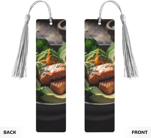 Food in Bowl Bookmarks Gifts for Women Men, Wooden Bookmarks for Book Lovers, Vintage Book Marks Ornaments with Tassel, Unique Personalized Reading Page Markers Gray