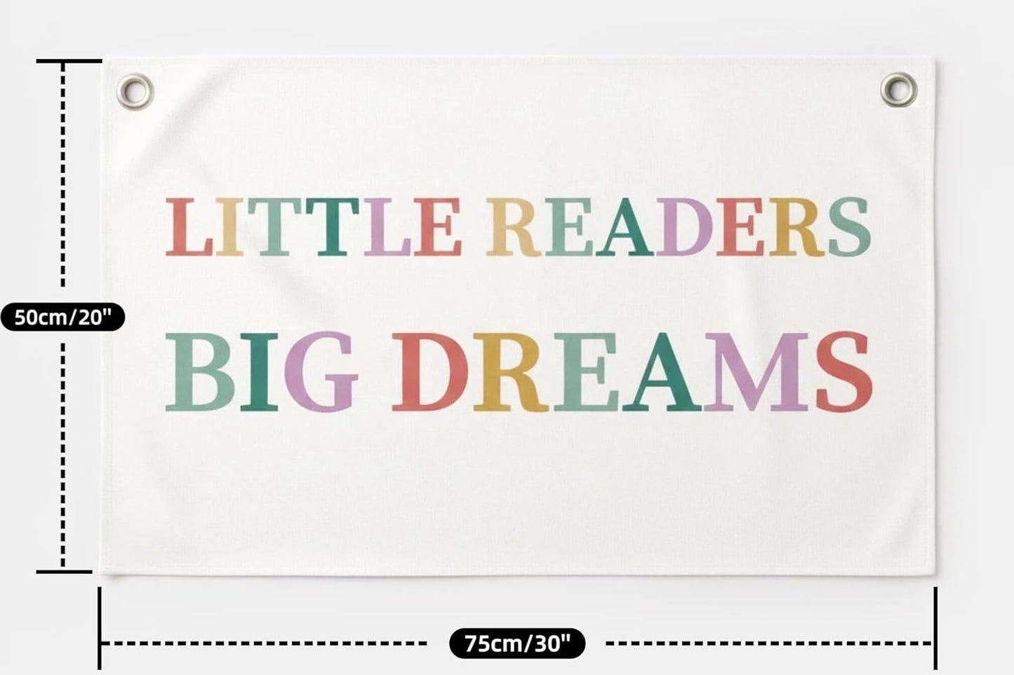 Canvas Wall Hanging Banner Flag (30"L x 20"W), "LITTLE READERS BIG DREAMS" Inspirational Quote Wall Art, Boho Minimalist Fabric Sign with Metal Grommets for Library, Classroom, Kids Room & Nursery