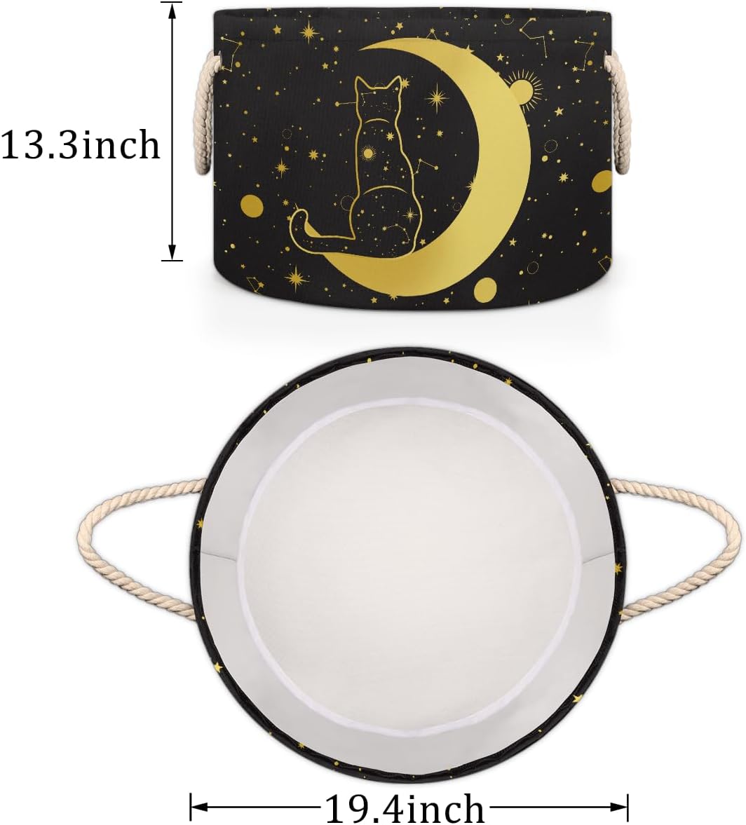 Storage Baskets - Moon Large Nursery Organizer Bin Box with Handles Collapsible Round Black Cat Laundry Hamper for Kids Boy Toys Pet Blanket, Bedroom Living Room Home Decor Gift Basket (19.4"x13.3")