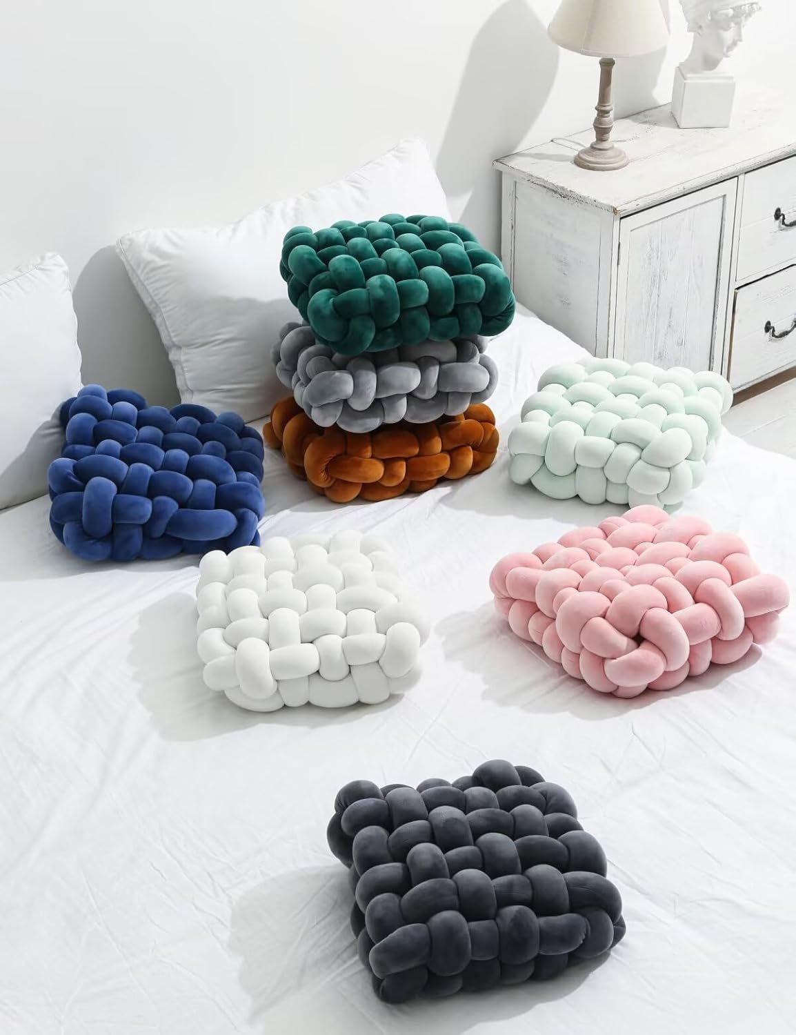 Knot Pillow Meditation Cushion Large Floor Cushions Sitting Funky Throw Pillows Chair Pillows Soft Pads Square Knotted Seat Cushions for Home Decoration Living Room Bedroom Sofa Couch Caramel