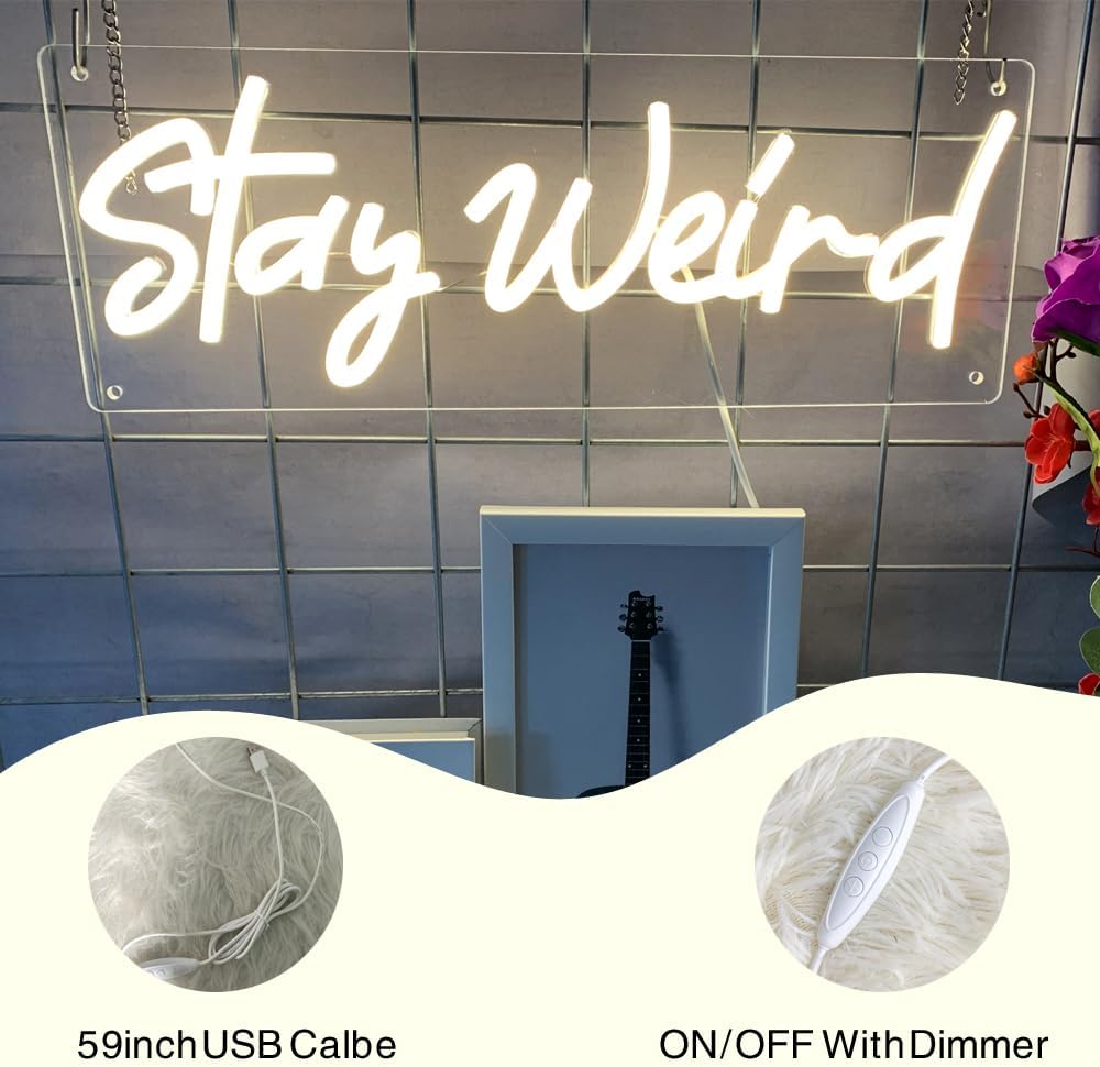 Stay Weird Neon Sign LED Neon Lights Dimmable USB Powered Book Lovers Words Quotes Sign Kid Room Light Wall Art for Library Classroom Reading Corner Decor 16"x5.76"
