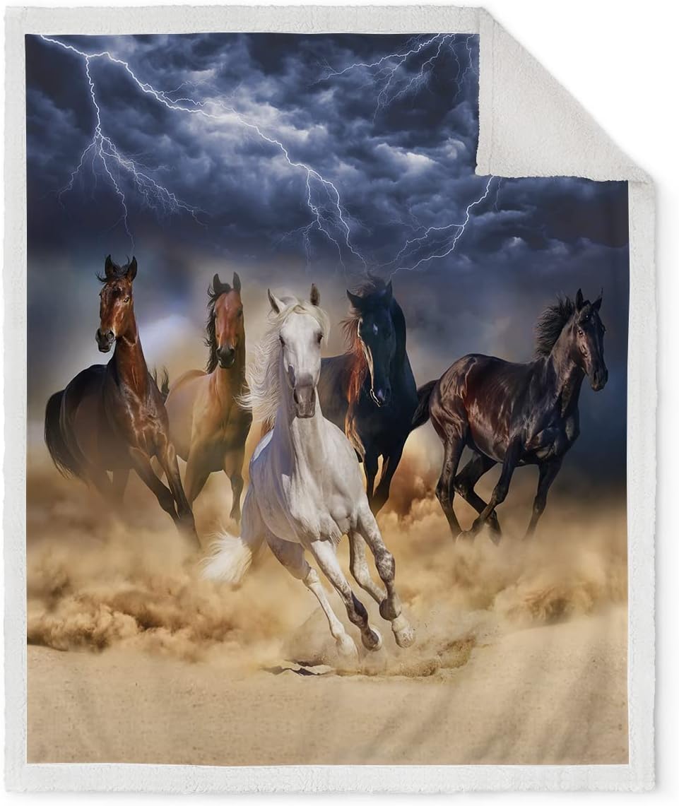 Jekeno Horse Blanket Gifts for Men - Super Soft Cozy Warm Sherpa Galloping Running Horses Throw for Girls Teens Kids Women Birthday Decorations Couch Chair Sofa Bed Office 50"x60"